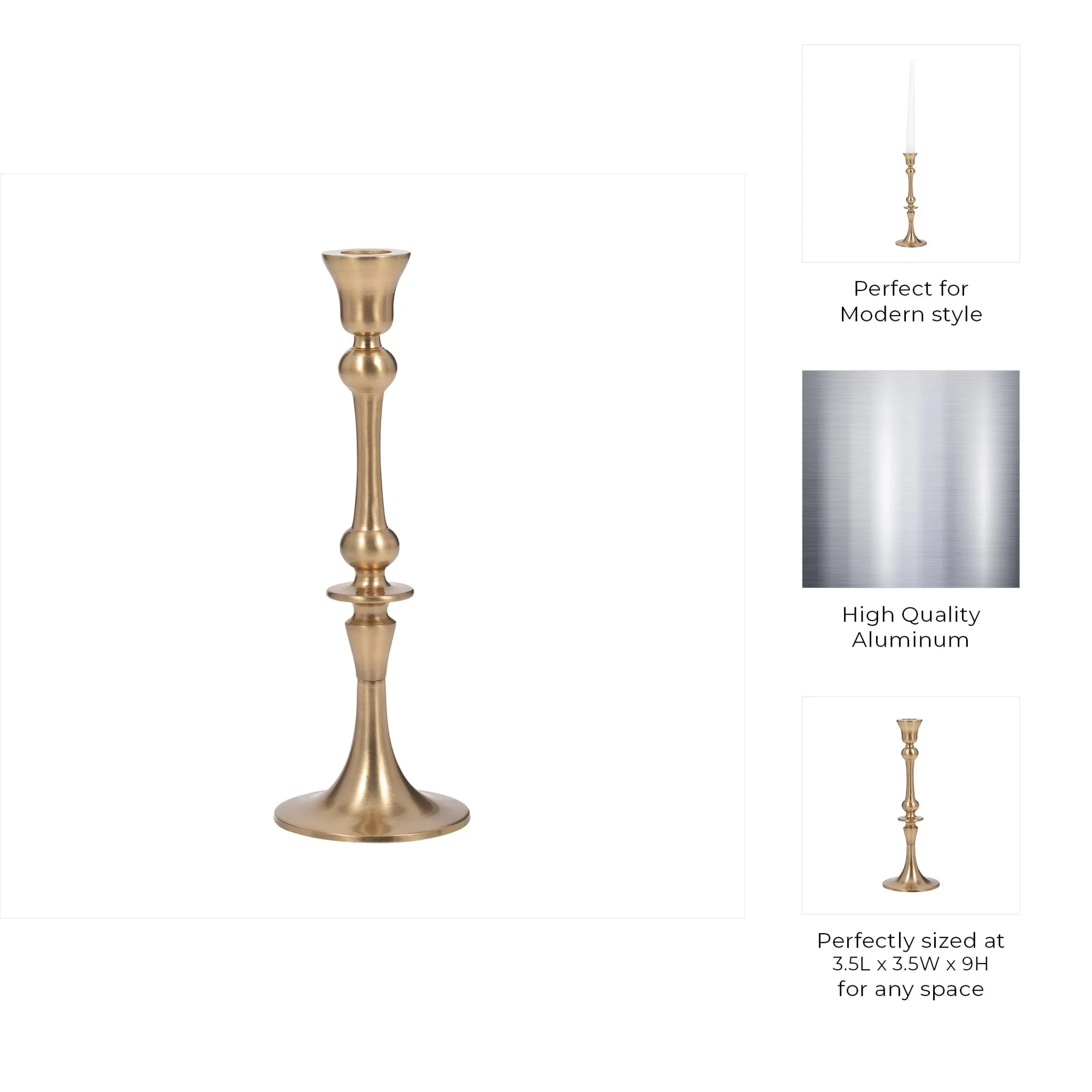 Metal, 9" Tradtnl Taper Candleholder, Gold /clear - Image 8