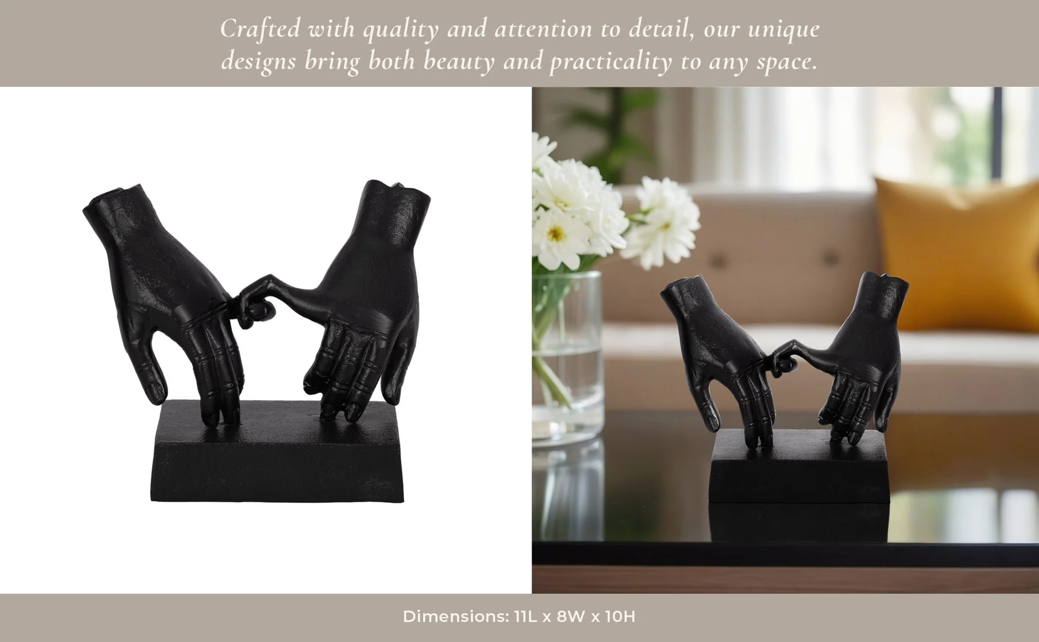 Metal,9"h,entwined Hands Sculpture, Black - Image 11