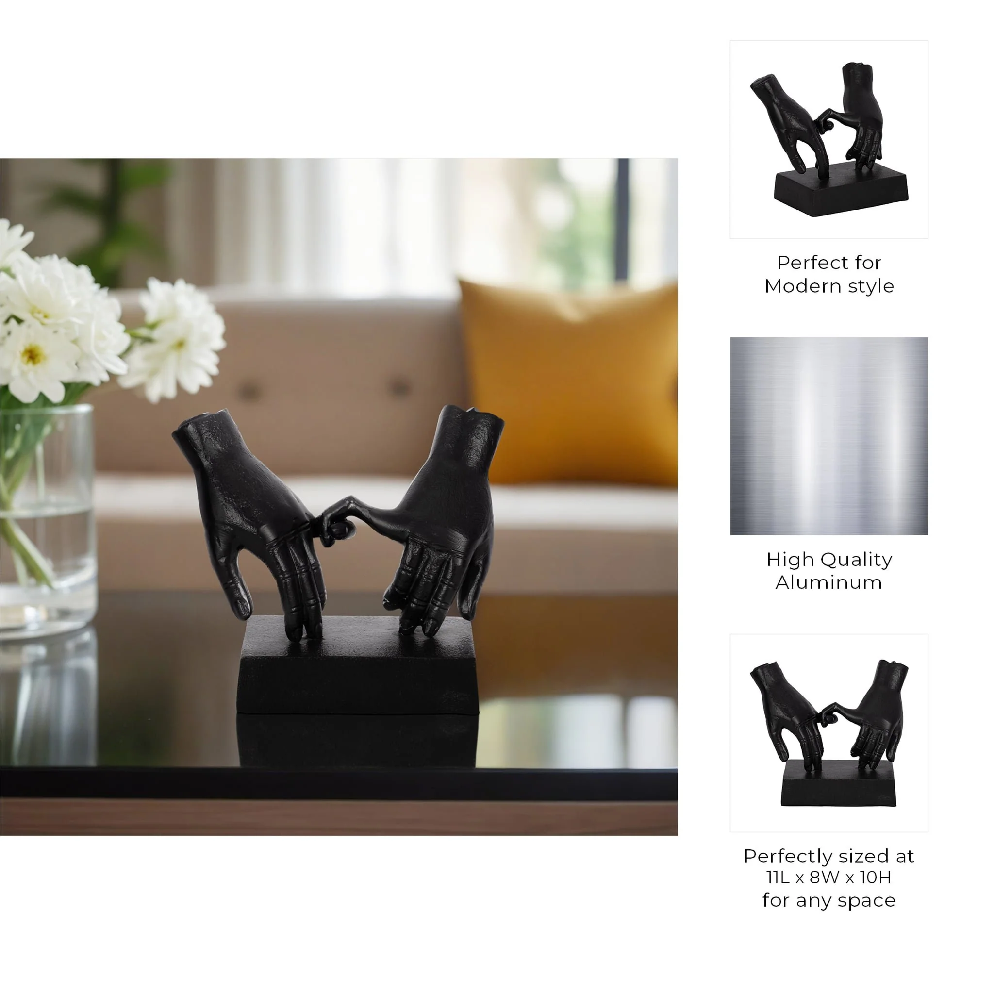 Metal,9"h,entwined Hands Sculpture, Black - Image 9