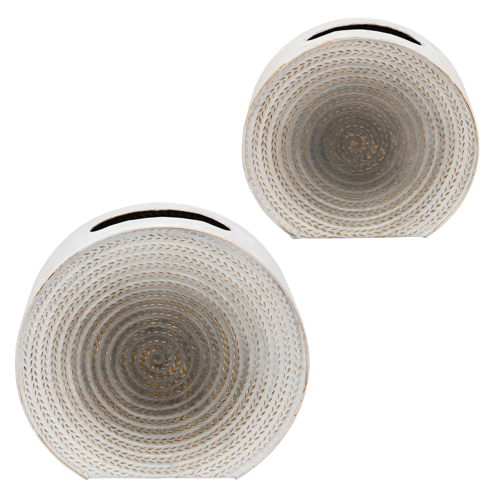 Metal 9"h Round Vase, White - Image 3