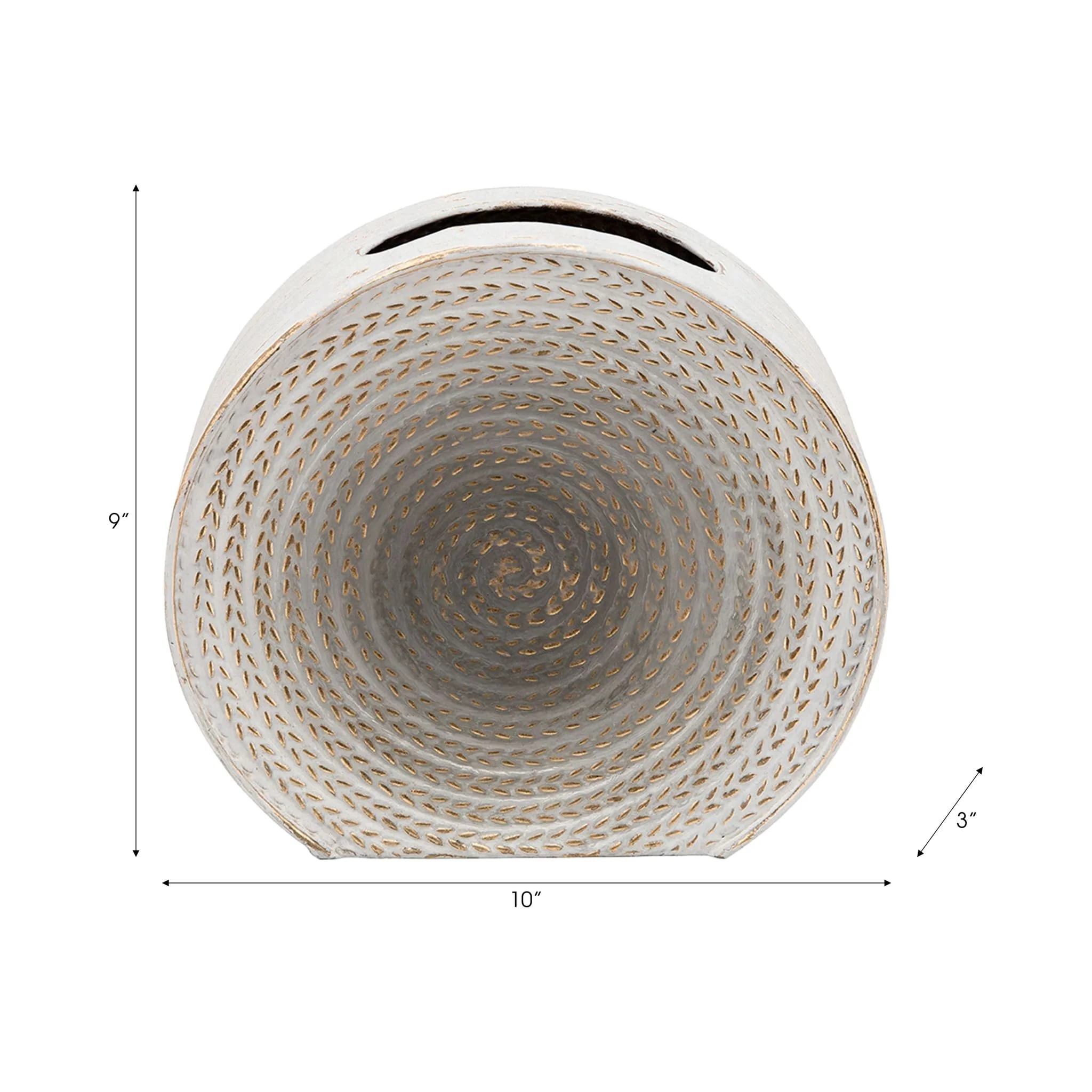 Metal 9"h Round Vase, White - Image 4