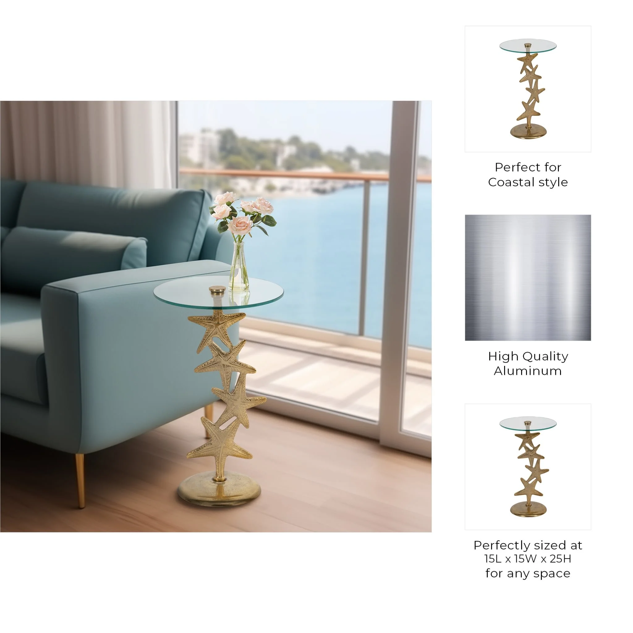 Metal/glass 15"d/25"h,gold Starfish Sidetable Kd - Image 7