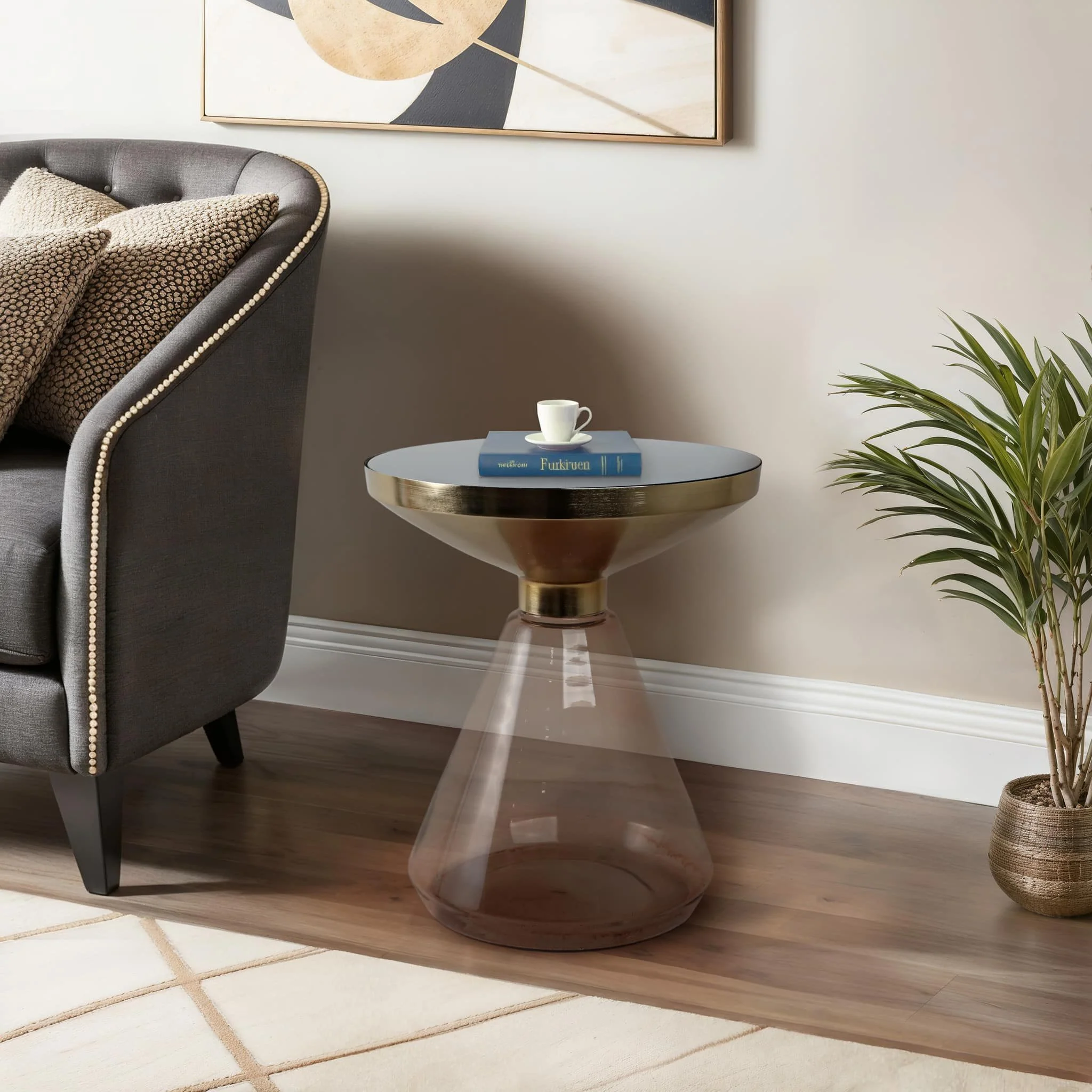Metal/glass, 16"dx19"h Hourglass Side Table, Gold - Image 11