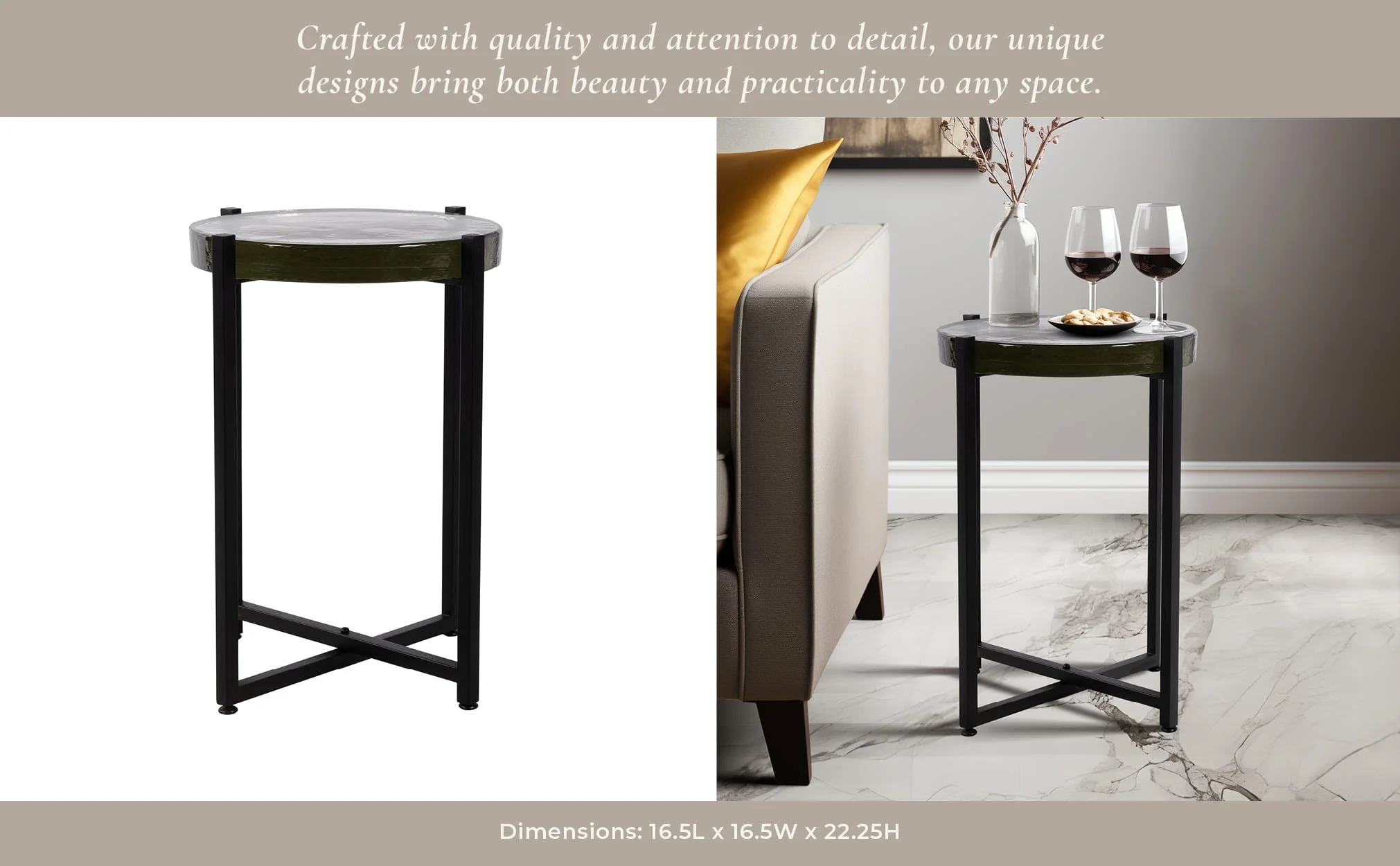 Metal/glass, 17"dx22"h Side Table, Black - Image 10
