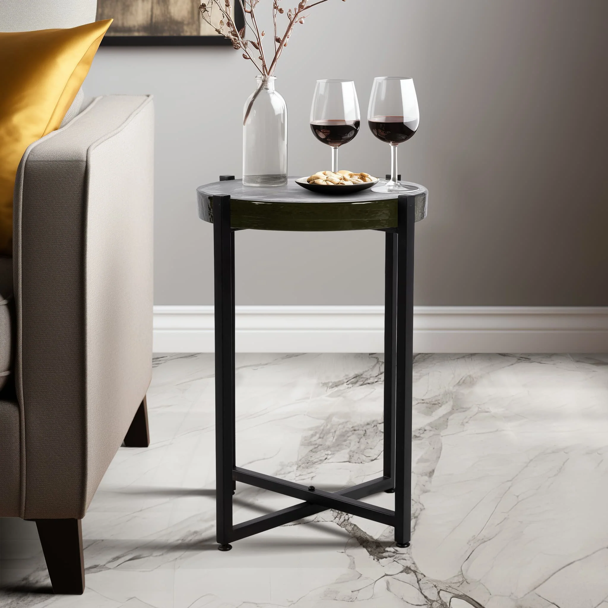 Metal/glass, 17"dx22"h Side Table, Black - Image 9