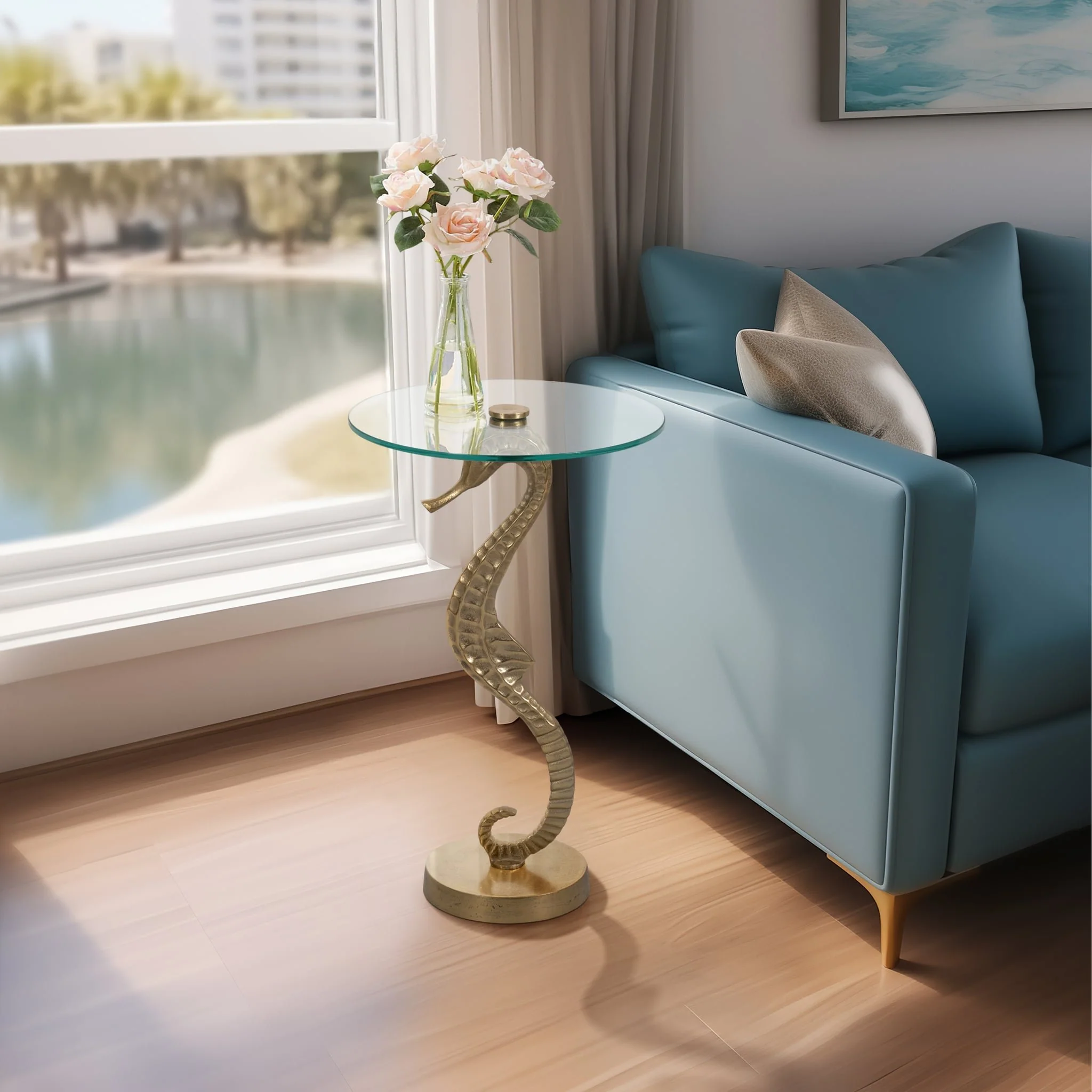 Metal/glass, 25" Seahorse Side Table, Gold Kd - Image 8