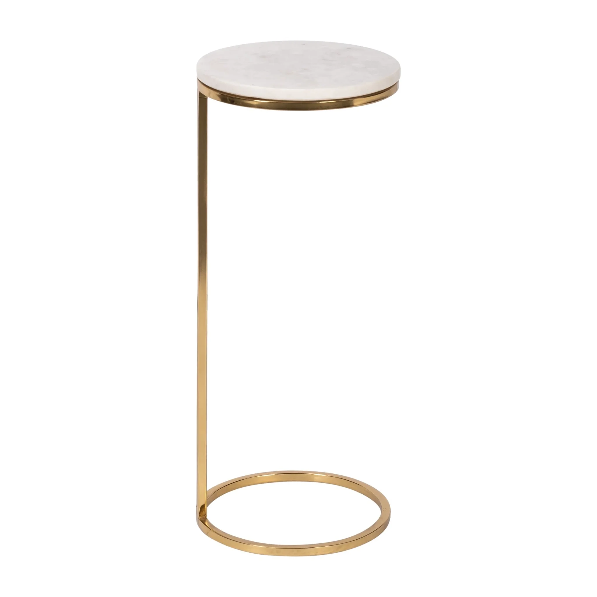Metal/marble, 10"dx24"h Drink Table, White/gold - Image 3