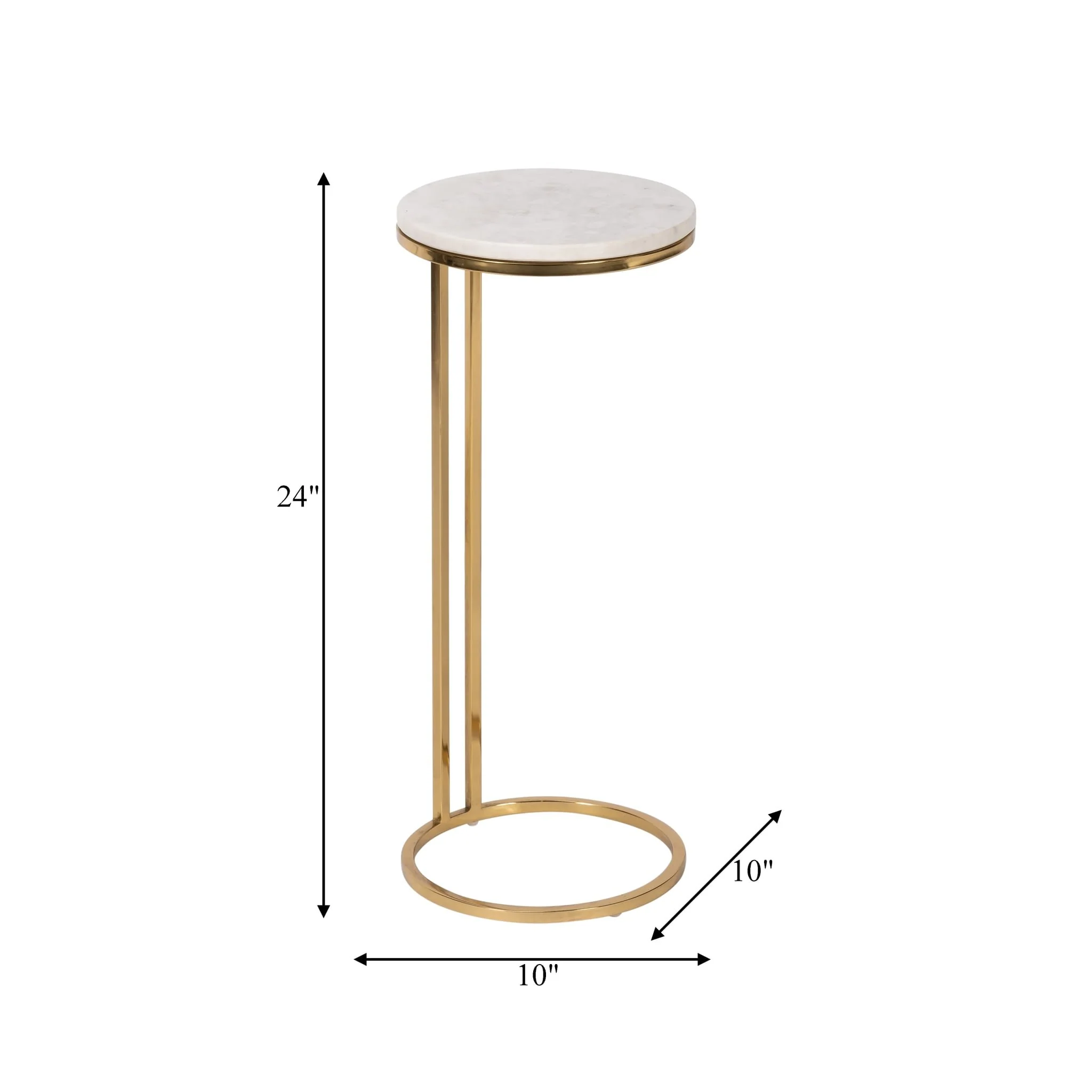Metal/marble, 10"dx24"h Drink Table, White/gold - Image 5