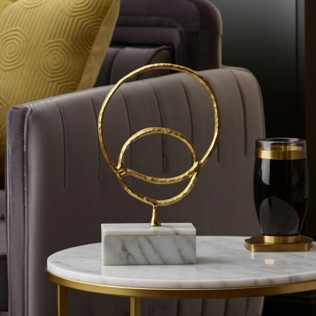 Metal/marble, 21"h Double Ring Accent, Gold - Image 10