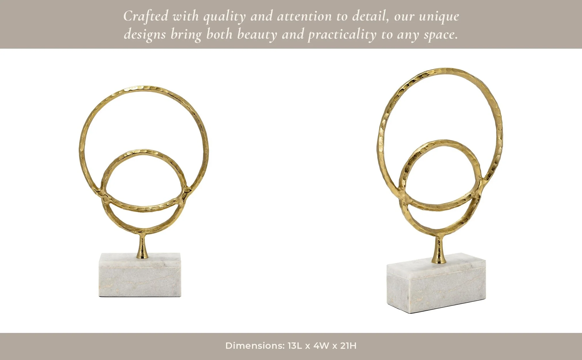 Metal/marble, 21"h Double Ring Accent, Gold - Image 11