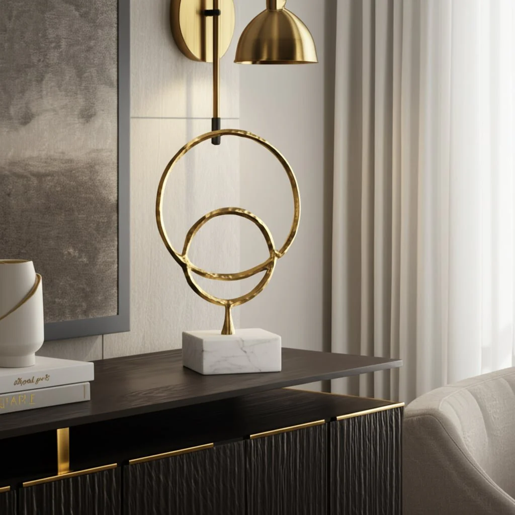 Metal/marble, 21"h Double Ring Accent, Gold - Image 9