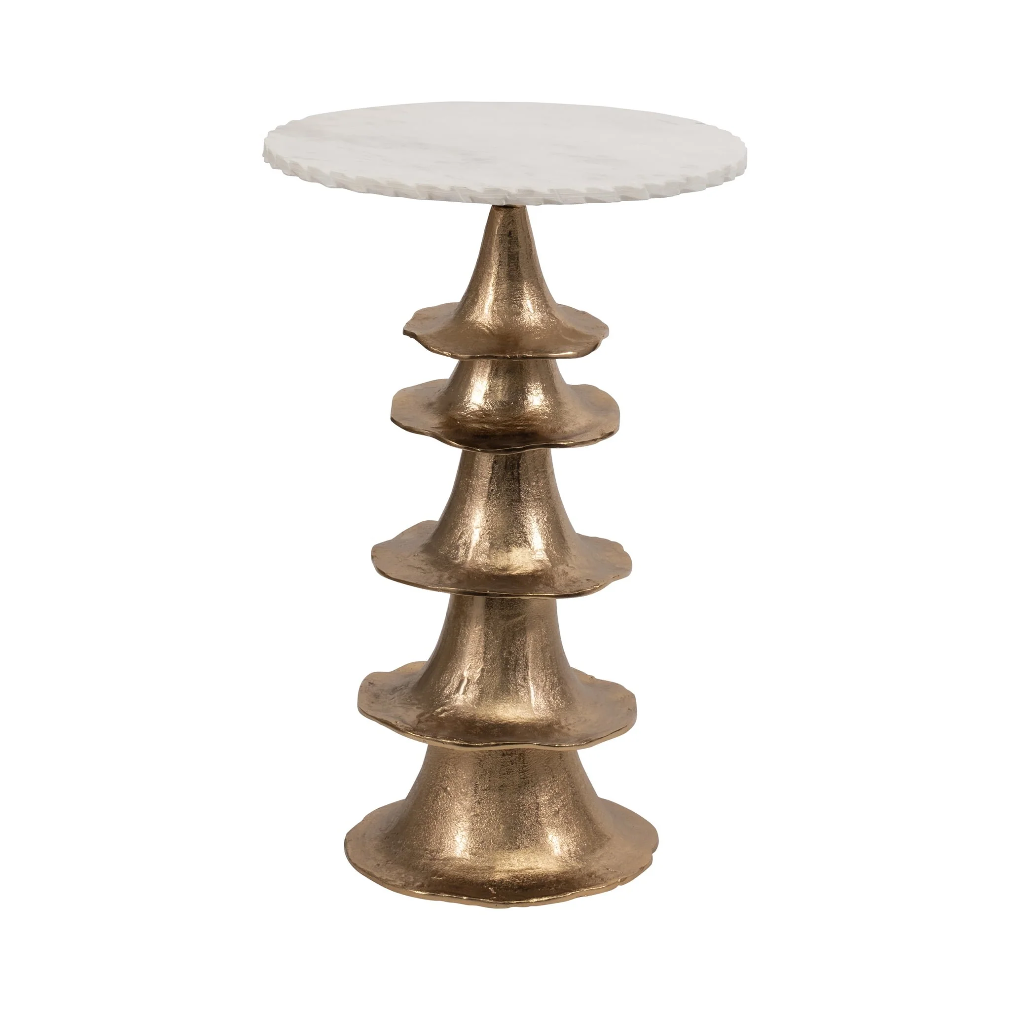 Metal/marble, 24" Jagged Edge Accent Table, White/ - Image 2