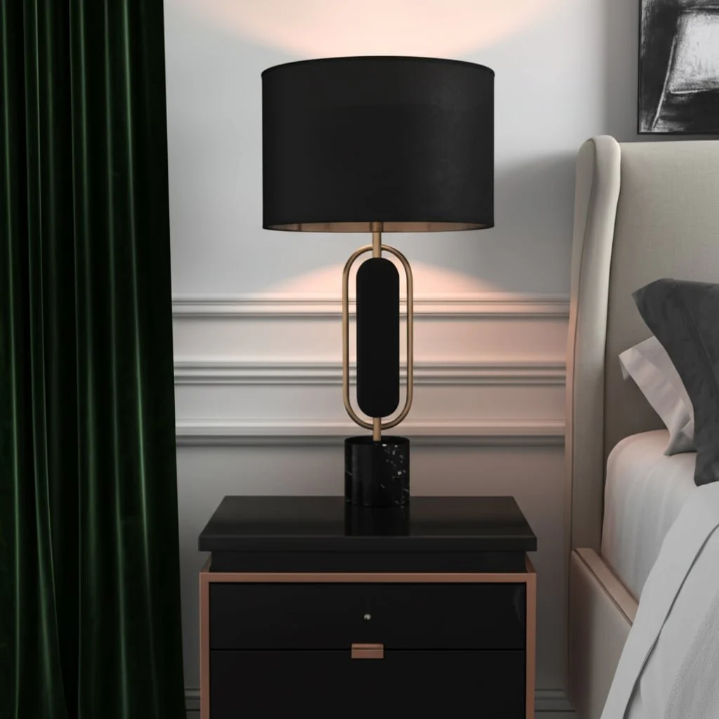 Metal/marble 30" Table Lamp, Gold/black - Image 11