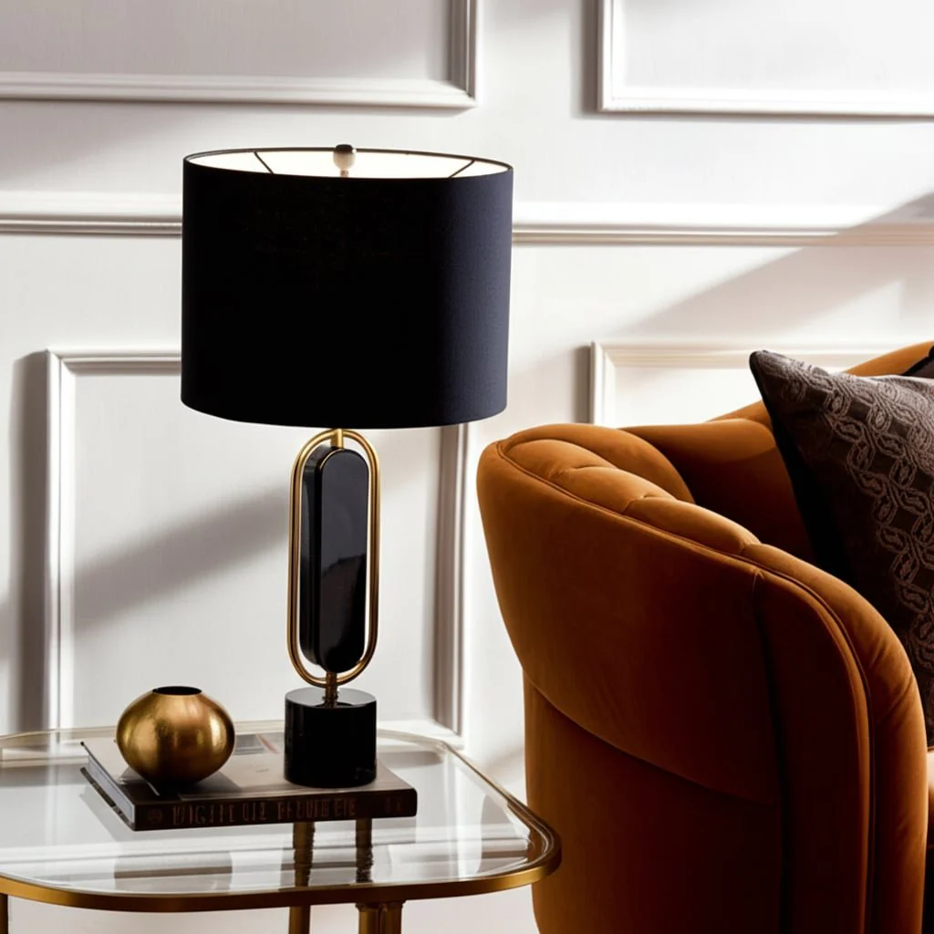 Metal/marble 30" Table Lamp, Gold/black - Image 13
