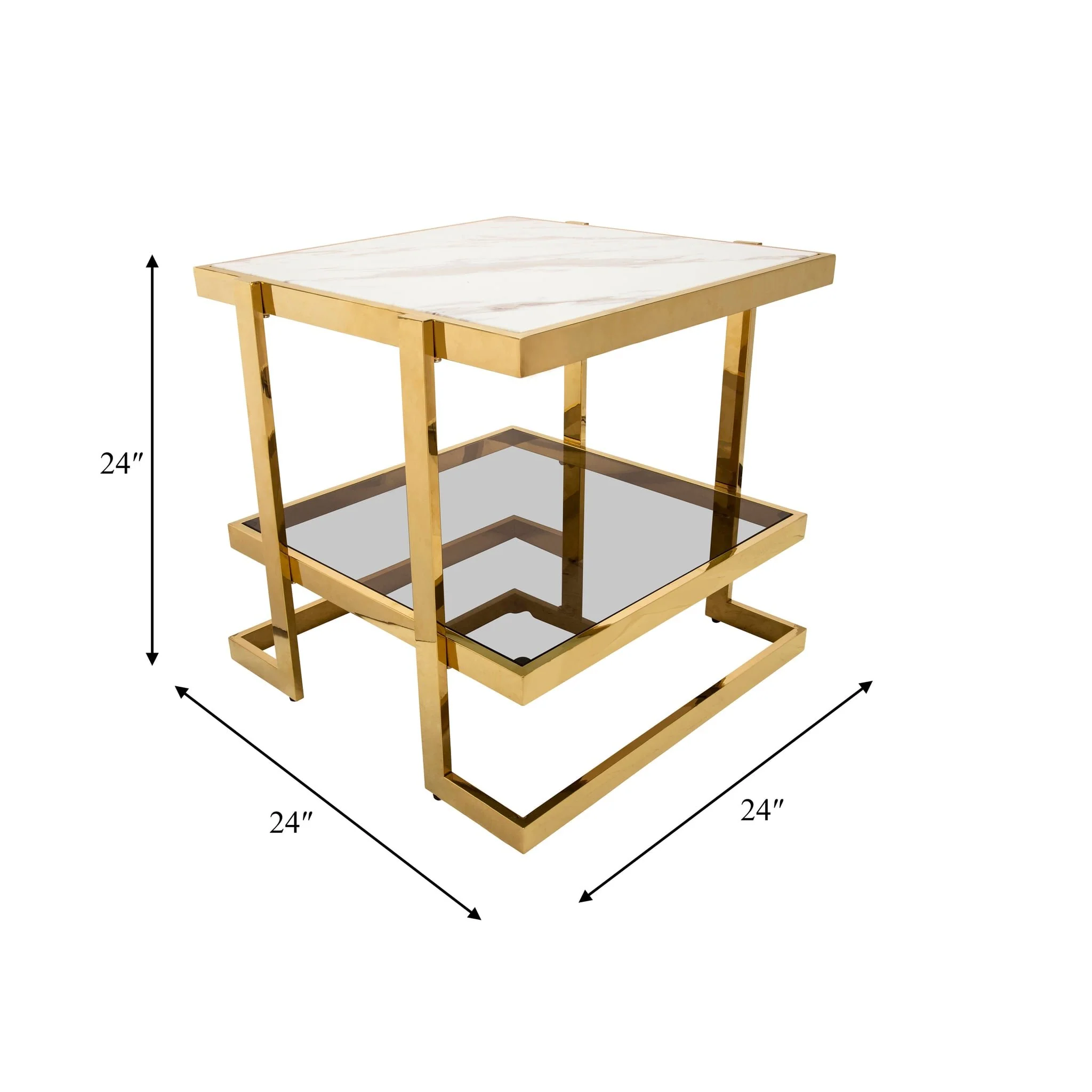 Metal/marble Glass Side Table, Gold/white Kd - Image 5