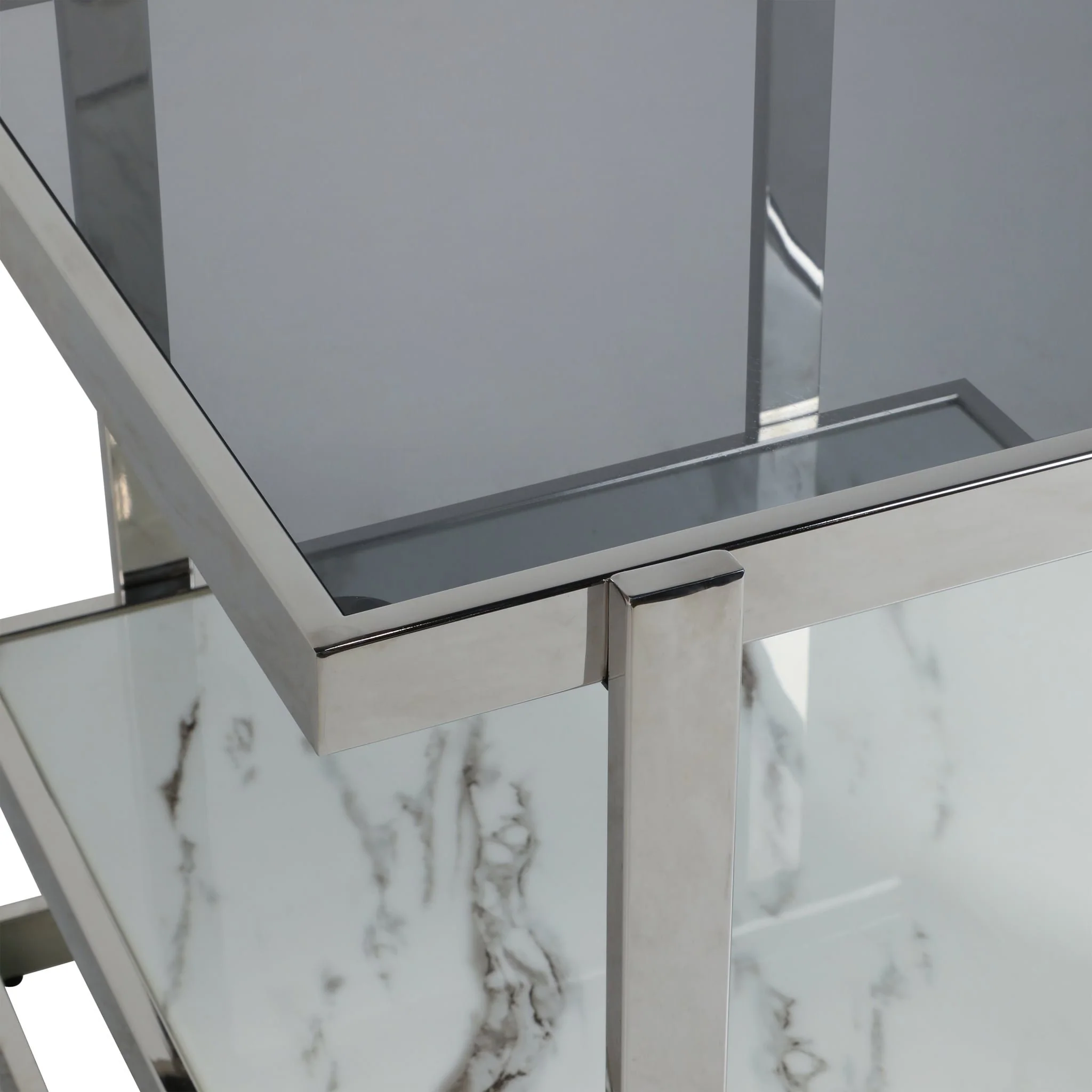Metal/marble Glass, Side Table, Silver/white Kd - Image 6
