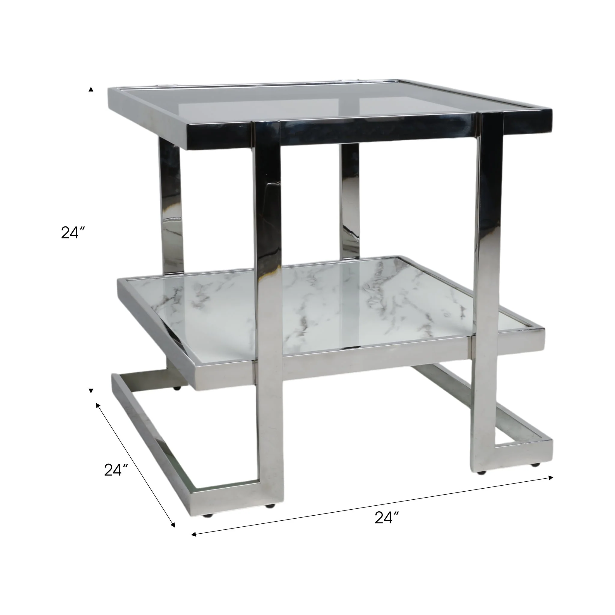 Metal/marble Glass, Side Table, Silver/white Kd - Image 7