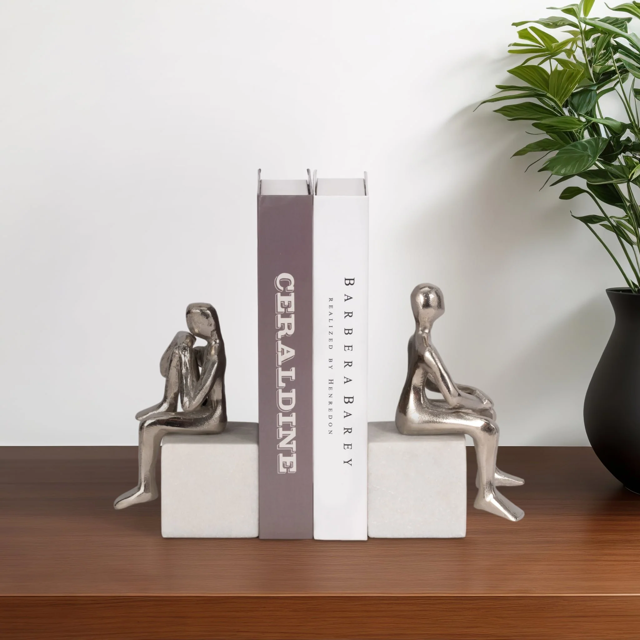Metal/marble S/2  Sitting Leg Up Bookends, Silver - Image 10