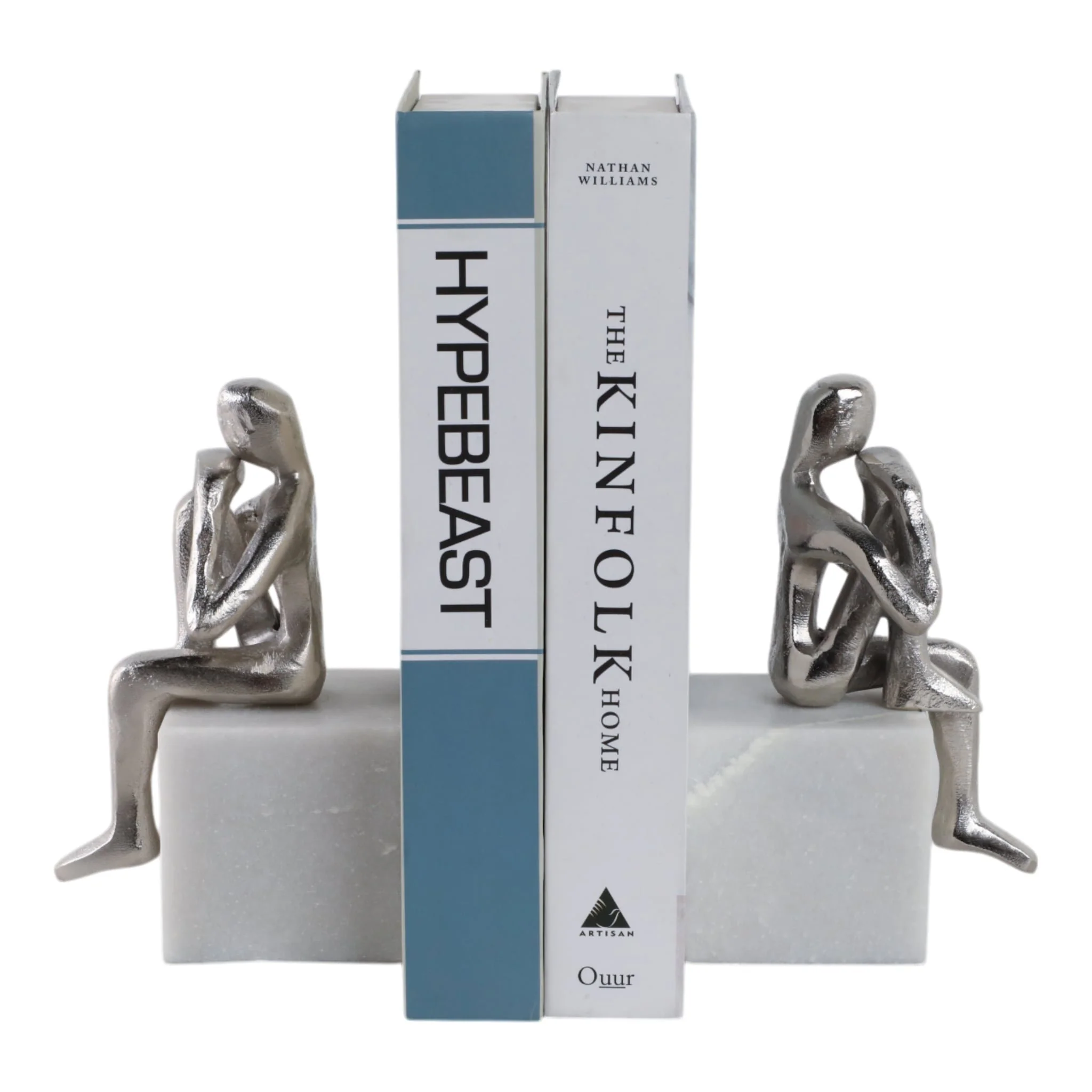 Metal/marble S/2  Sitting Leg Up Bookends, Silver - Image 2