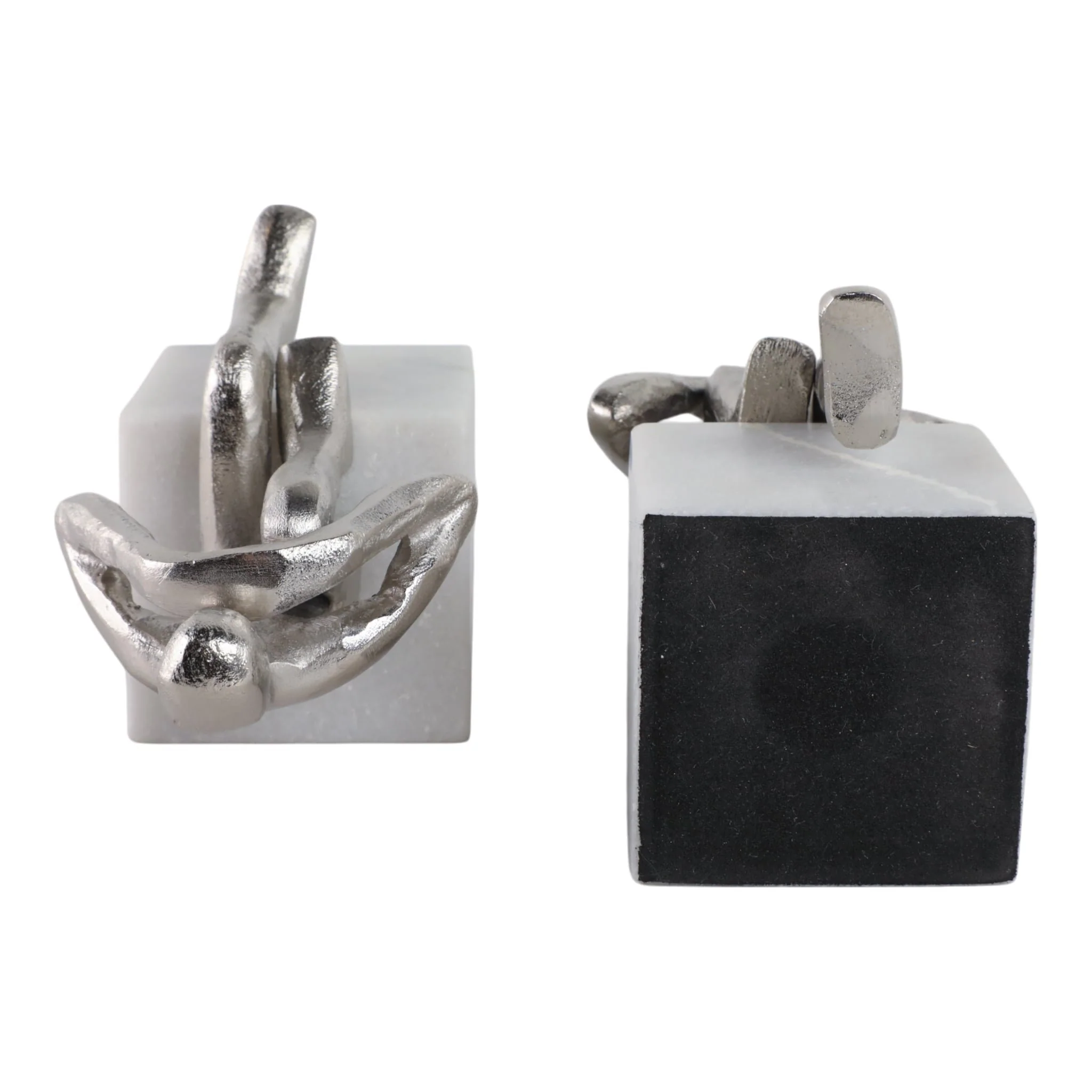 Metal/marble S/2  Sitting Leg Up Bookends, Silver - Image 5