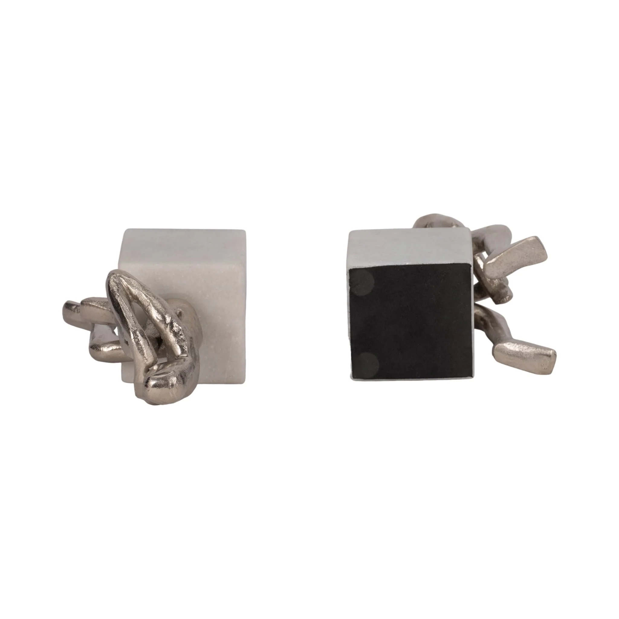Metal/marble S/2  Sitting Leg Up Bookends, Silver - Image 7