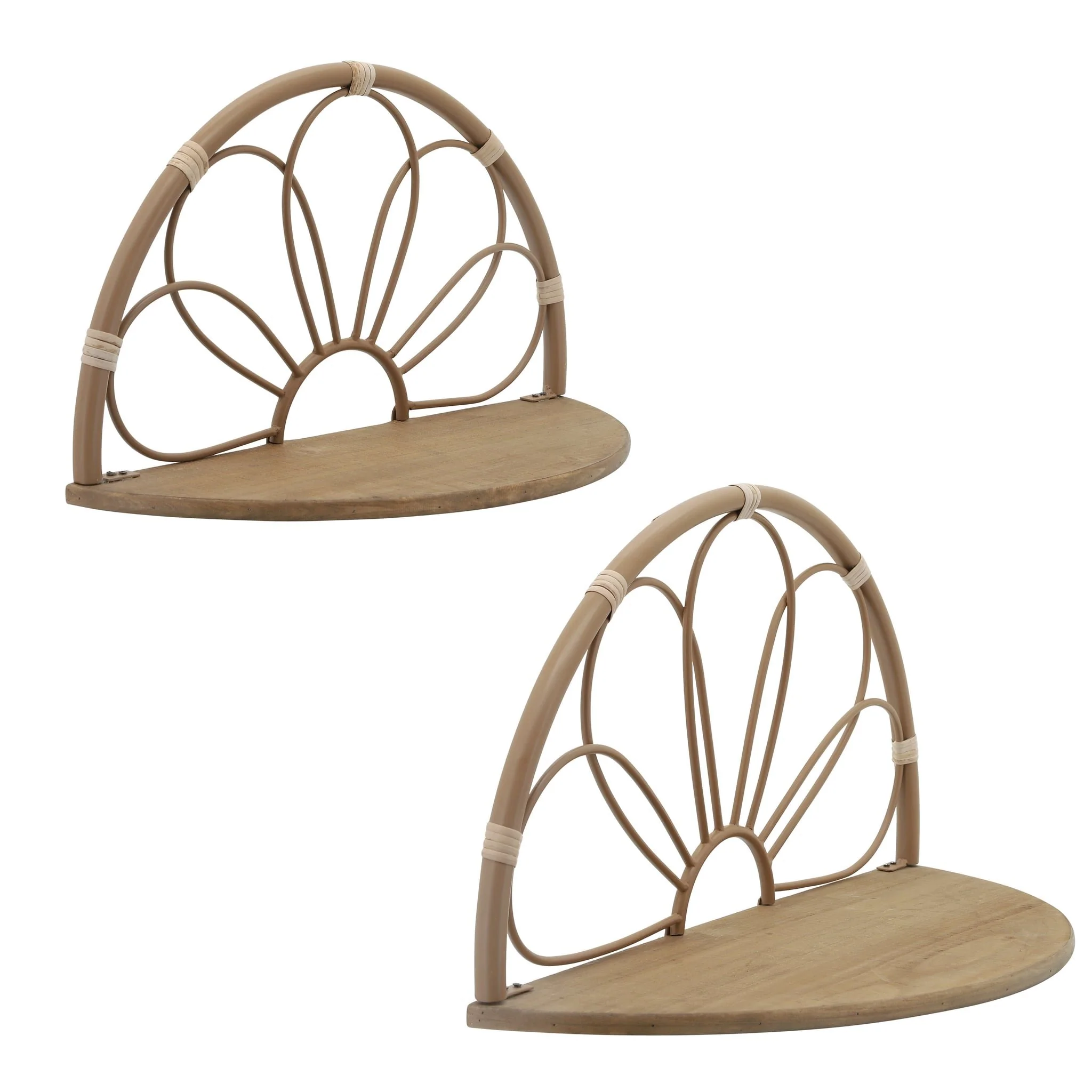Metal, S/2 11/13" Arched Flower Wall Shelves,brown - Image 2