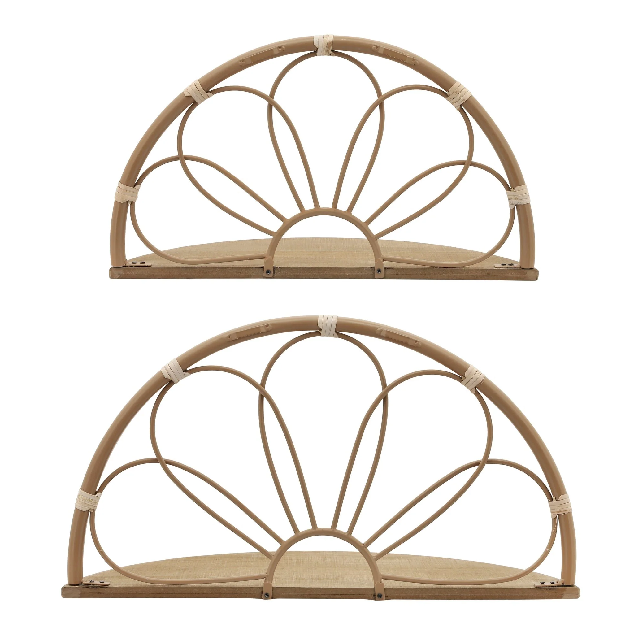 Metal, S/2 11/13" Arched Flower Wall Shelves,brown - Image 4