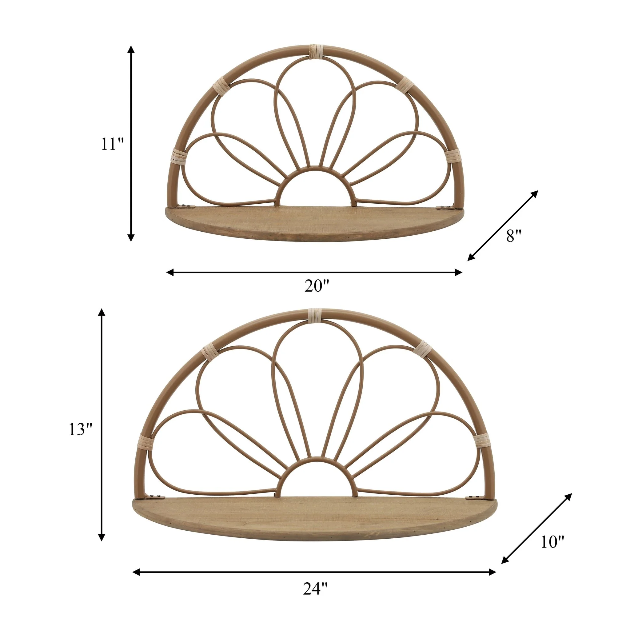 Metal, S/2 11/13" Arched Flower Wall Shelves,brown - Image 5