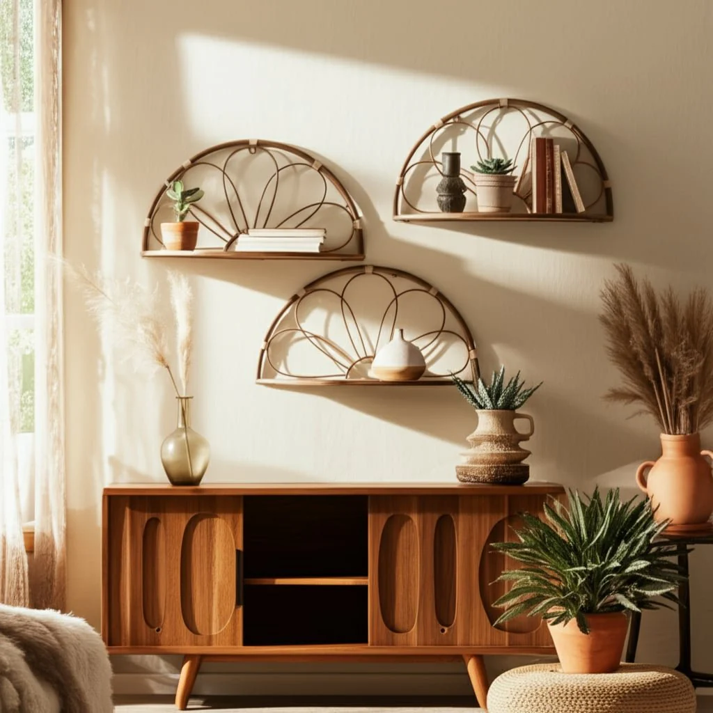 Metal, S/2 11/13" Arched Flower Wall Shelves,brown - Image 8