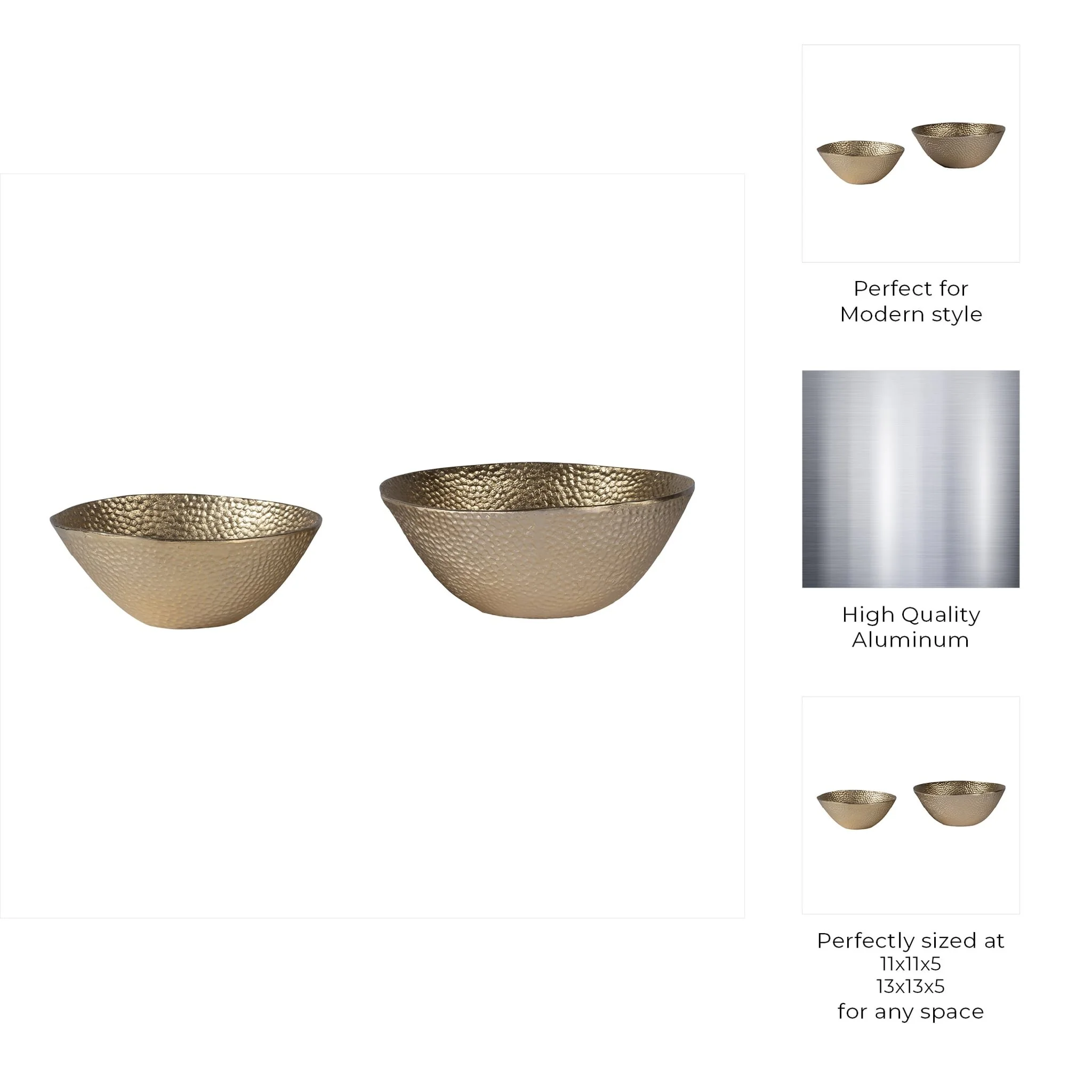 Metal,s/2 11/13", Round Hammered Bowls,champagne - Image 8
