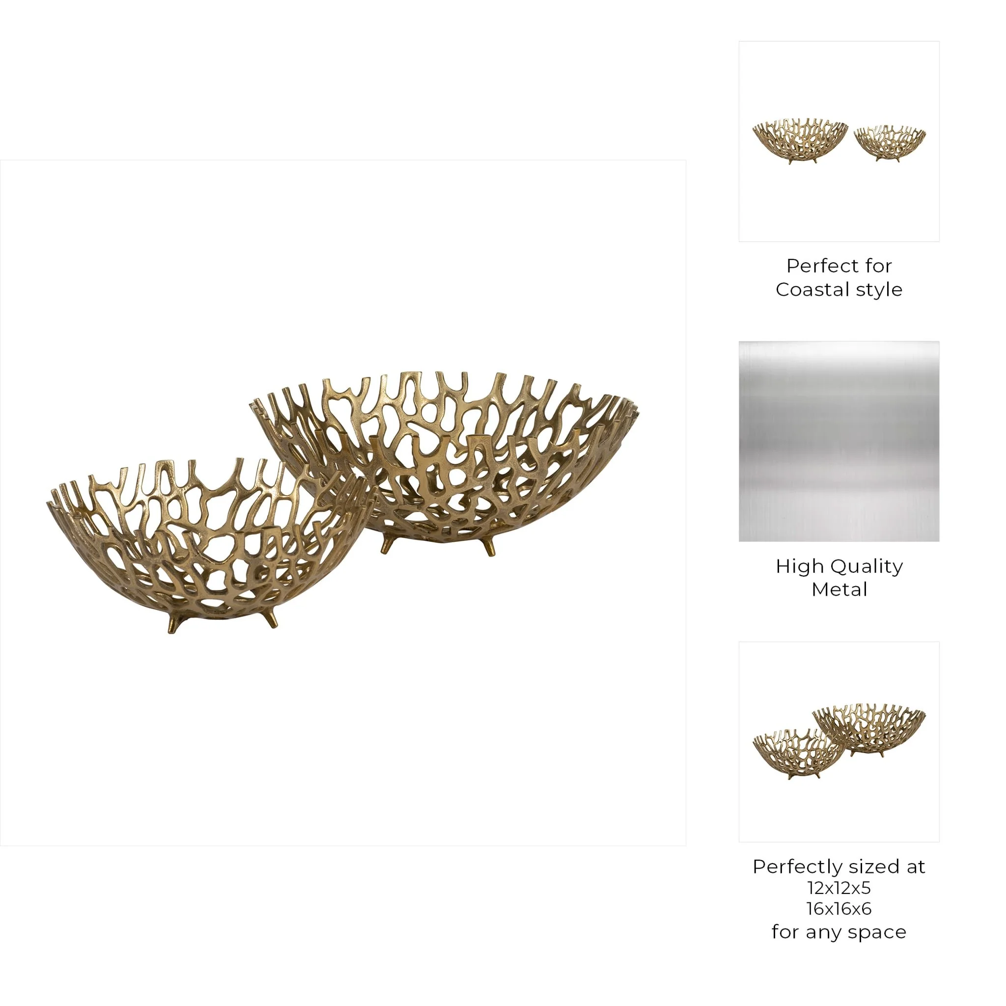 Metal, S/2 14/16" Cut-out Trays, Gold - Image 10