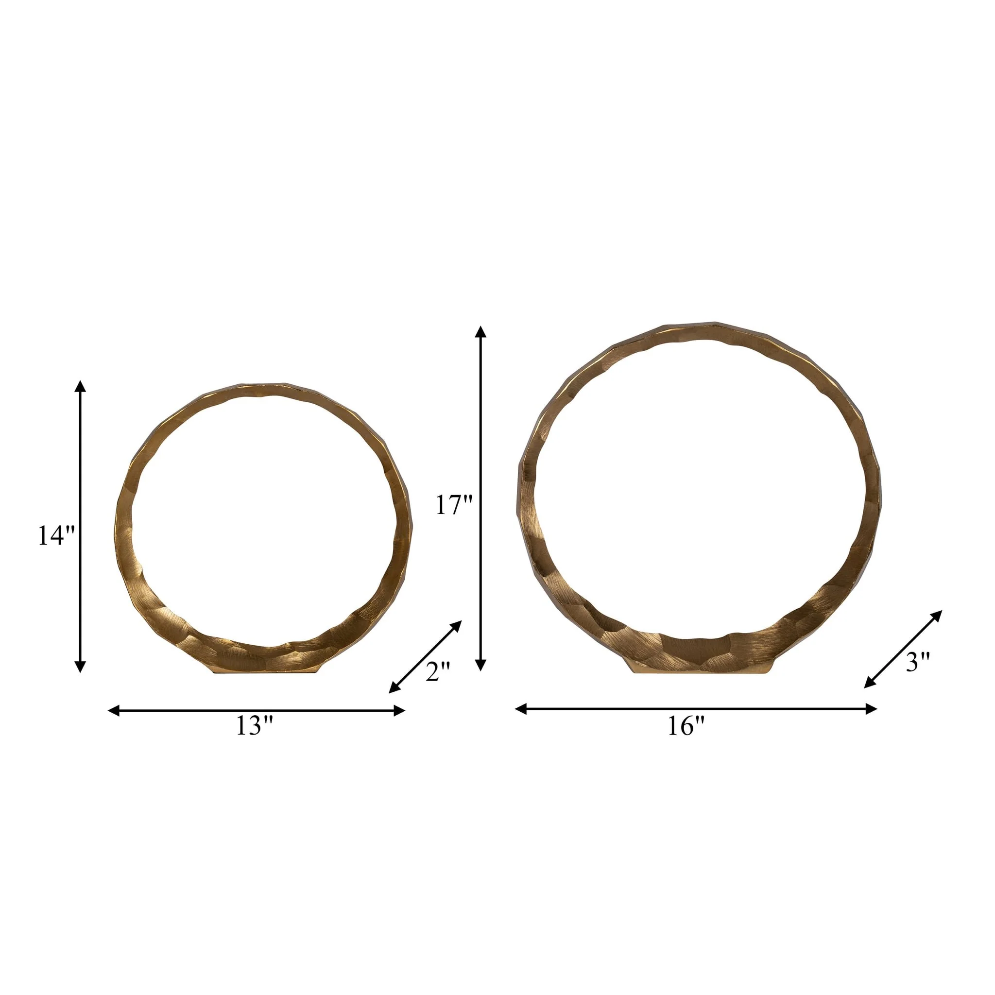 Metal, S/2, 14/16" Hammered Decorative Rings, Gold - Image 2