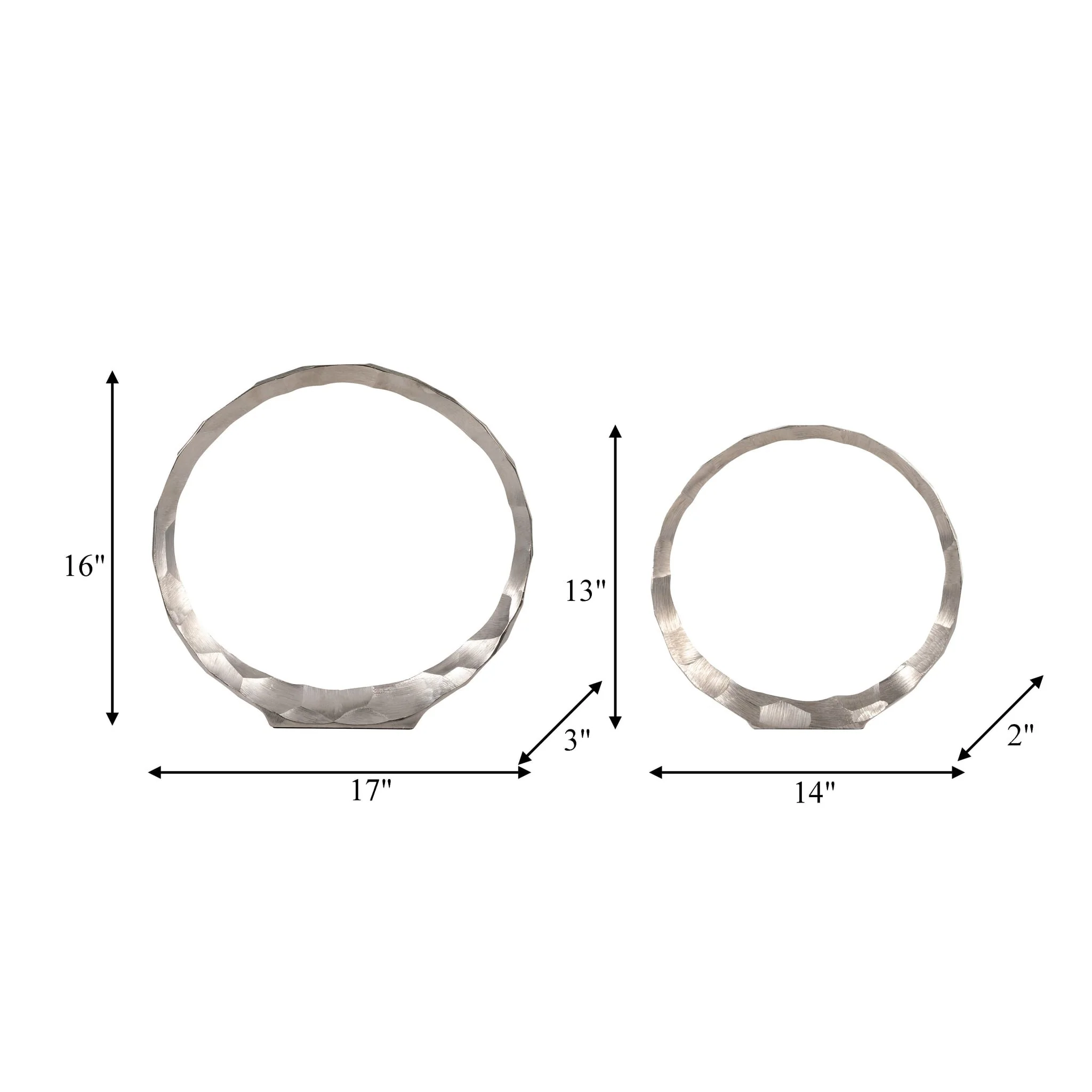 Metal, S/2, 14/17" Hammered Decorative Rings, Slvr - Image 9