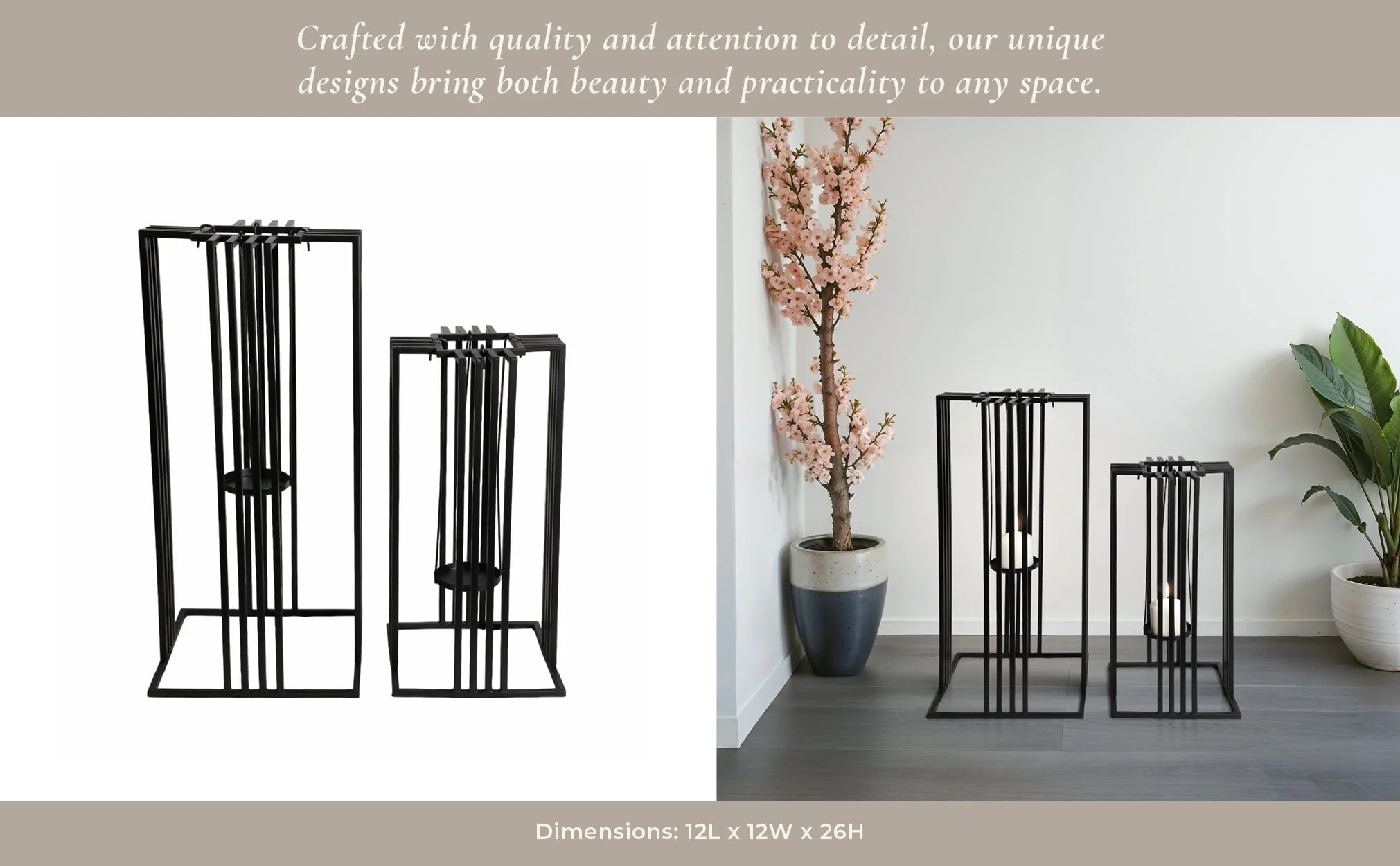 Metal, S/2 20/26"h Open Lanterns, Black - Image 11