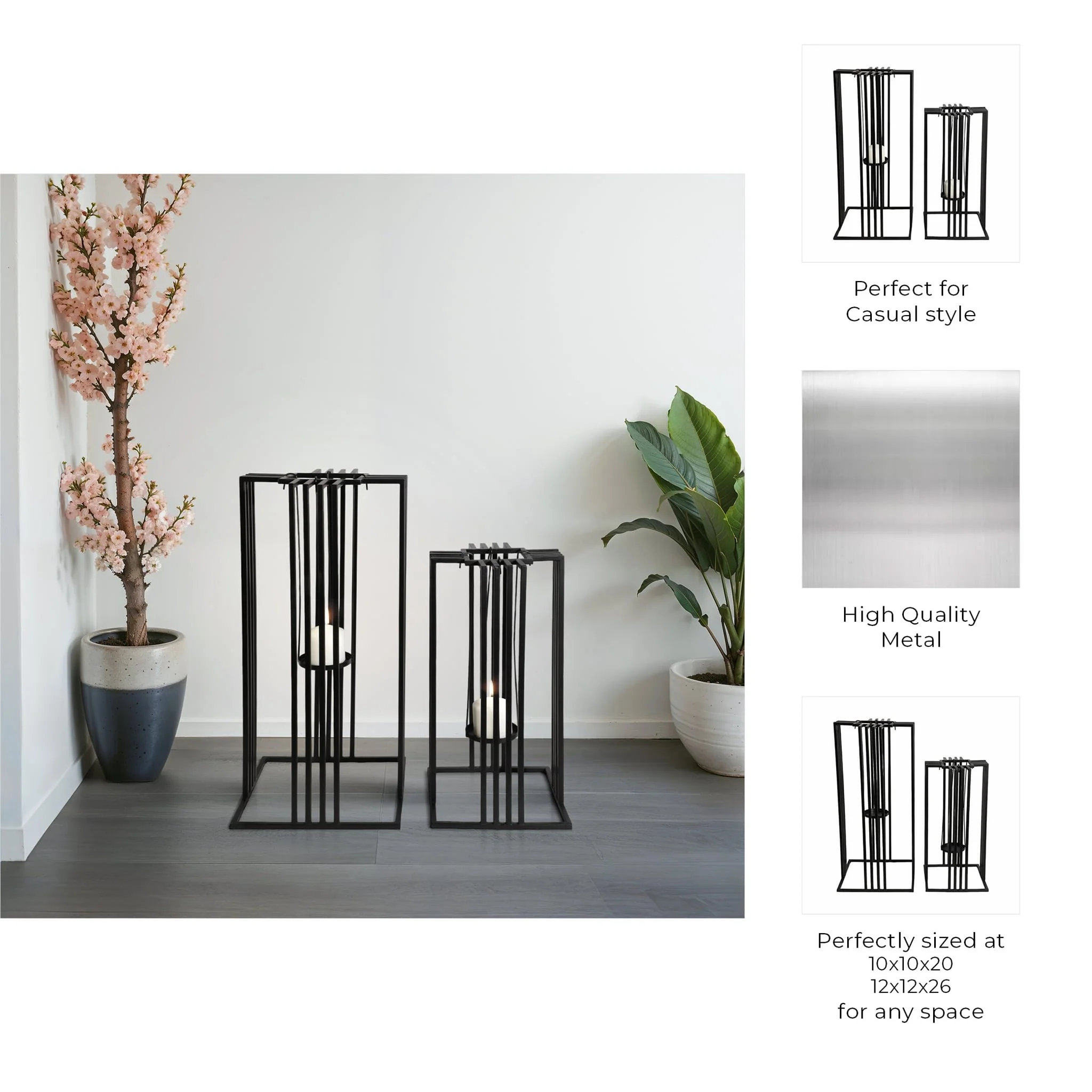 Metal, S/2 20/26"h Open Lanterns, Black - Image 9