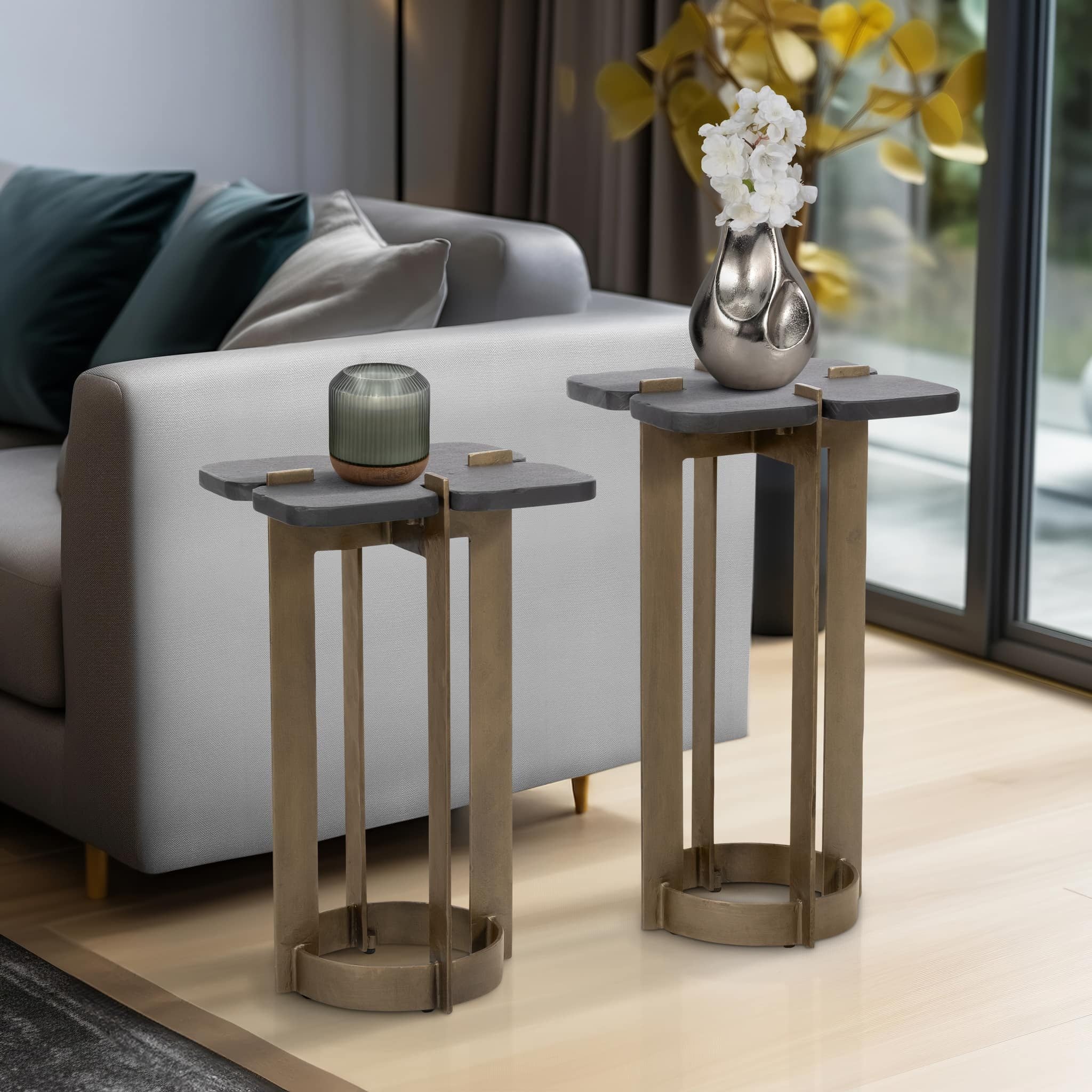 Metal, S/2 22/24" Stone Top Side Tables, 2boxes - Image 9