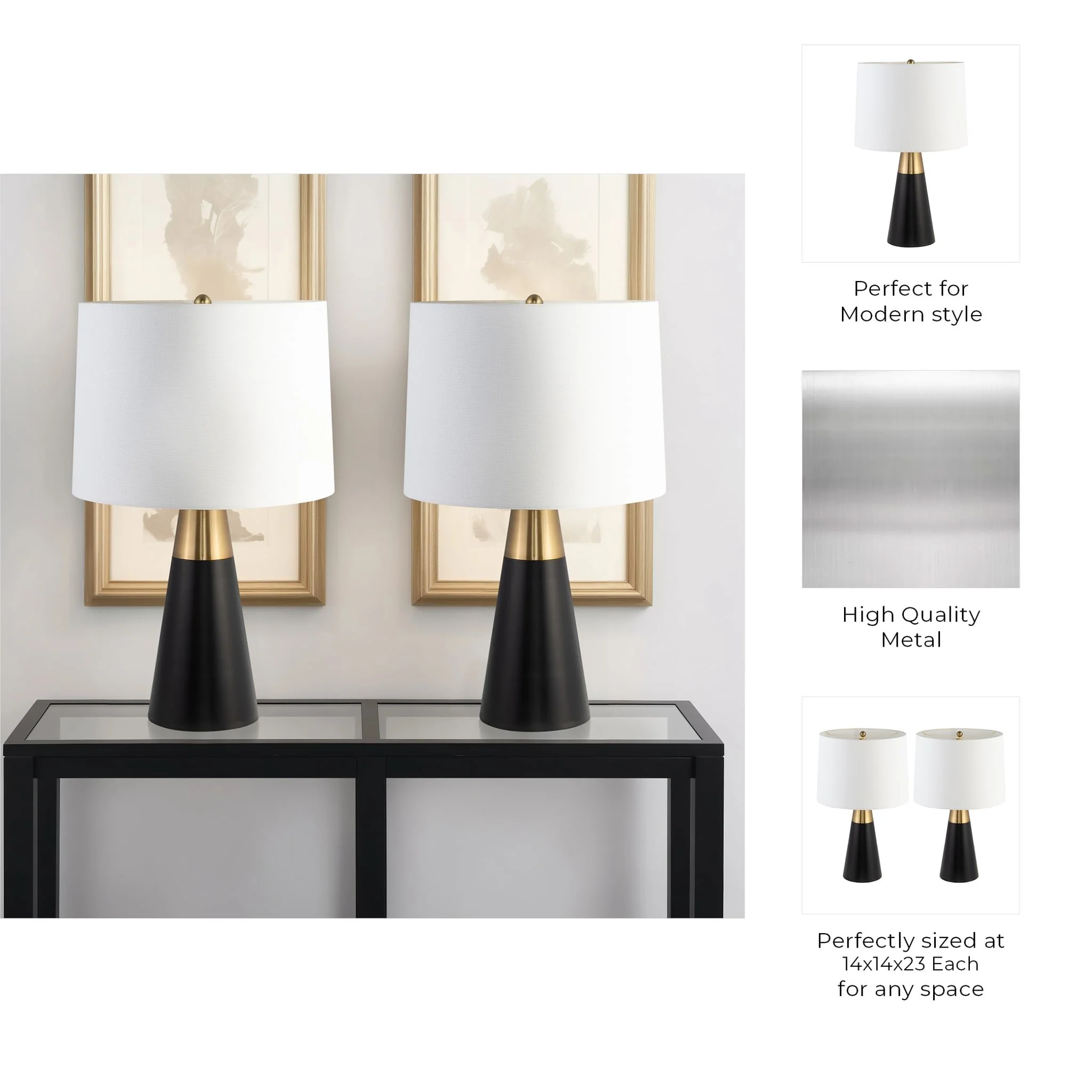 Metal,s/2,23"h,2tone Cone Tbl Lamps,blk/gld - Image 7