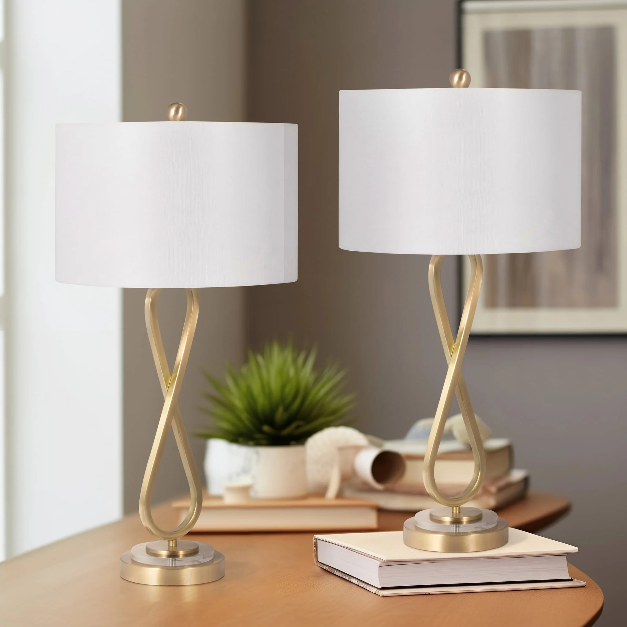 Metal, S/2 28" Infinity Table Lamps, Gold - Image 11