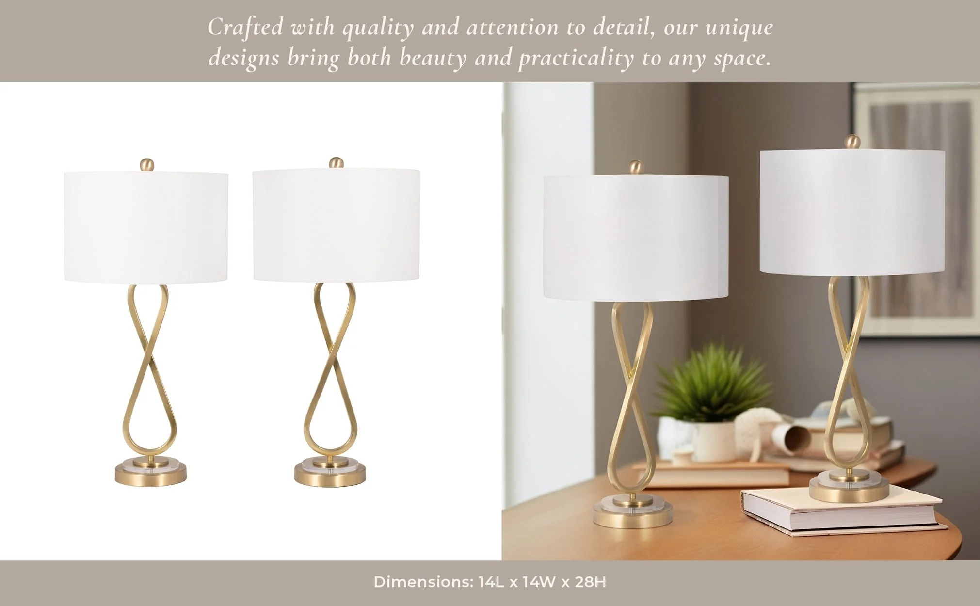 Metal, S/2 28" Infinity Table Lamps, Gold - Image 13