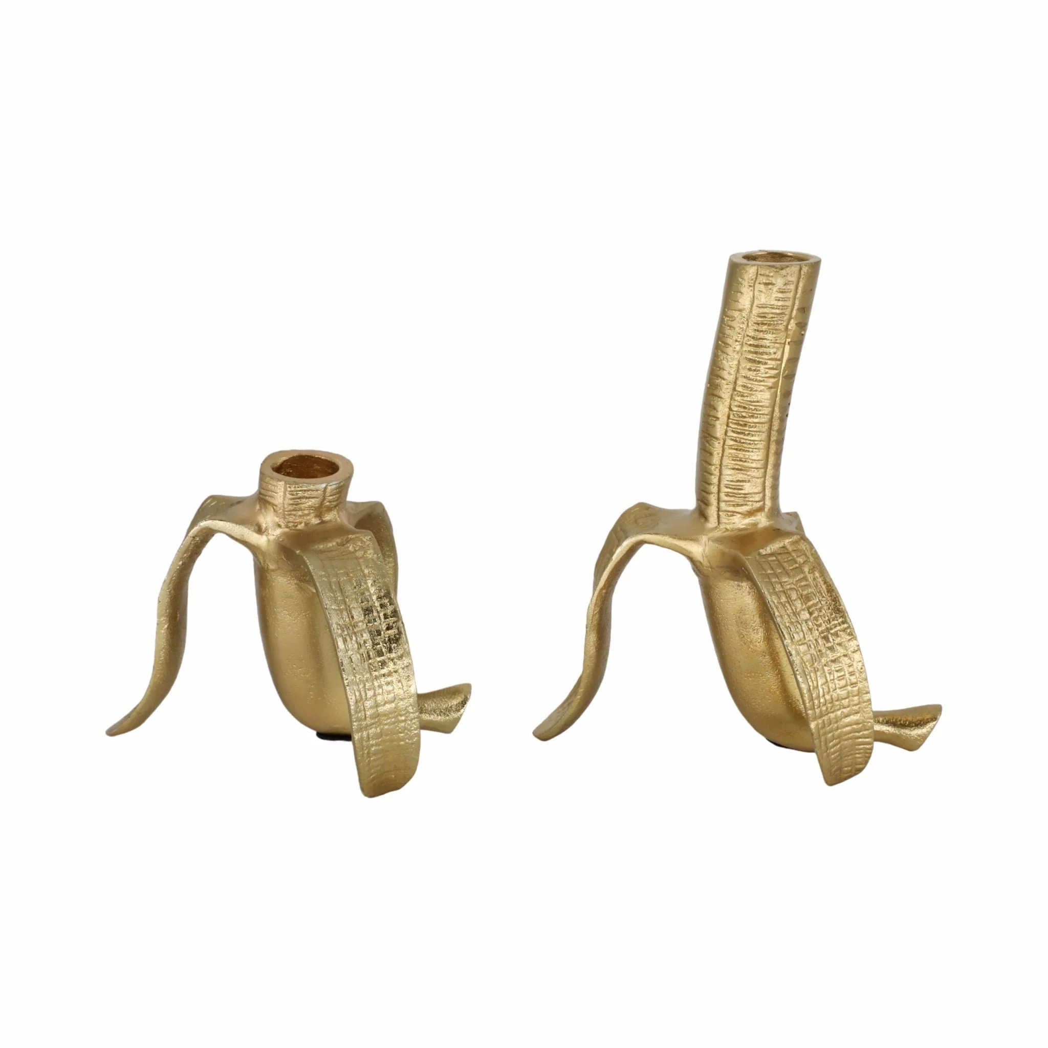 Metal, S/2 6" Banana Taper Candle Holders, Gold - Image 2