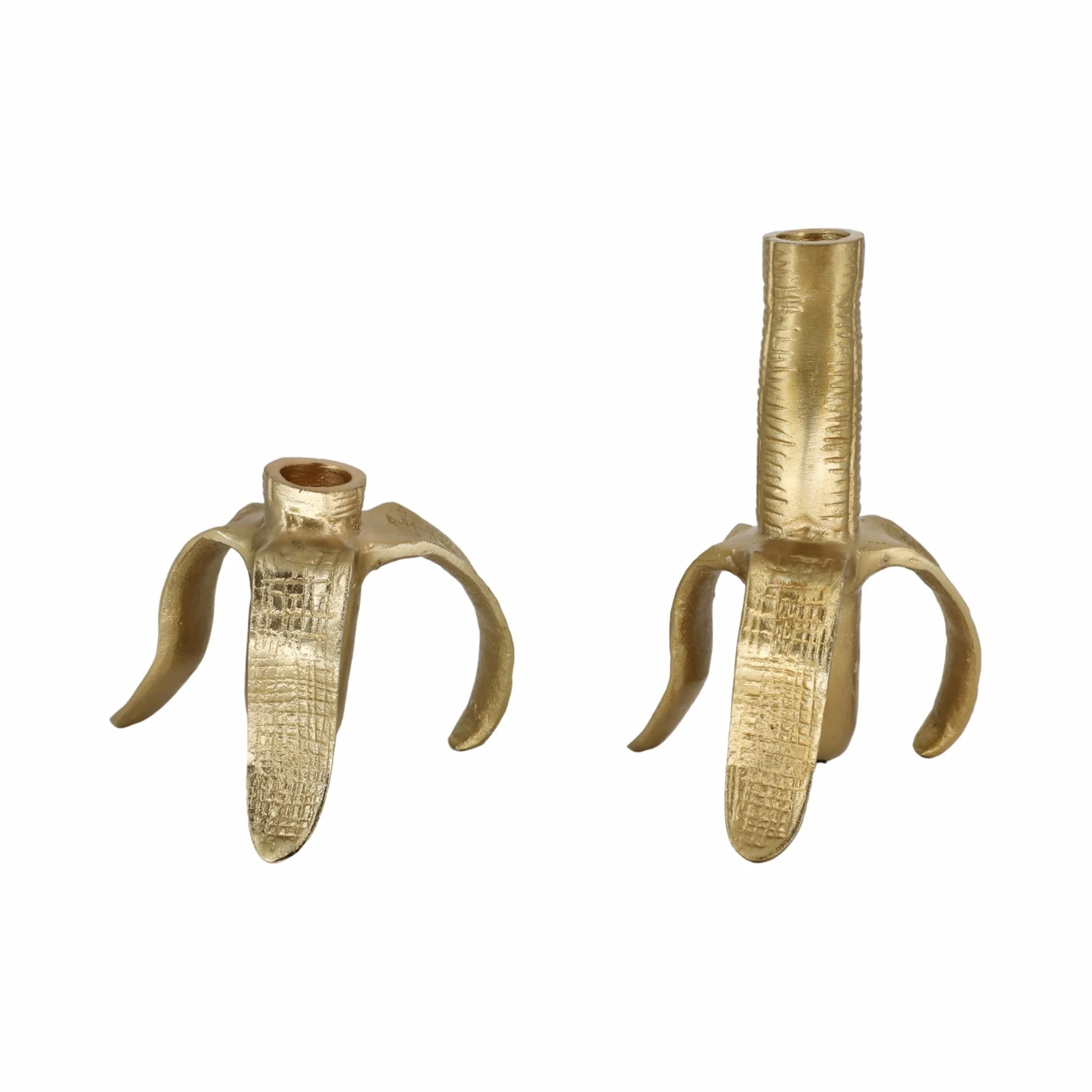 Metal, S/2 6" Banana Taper Candle Holders, Gold - Image 3