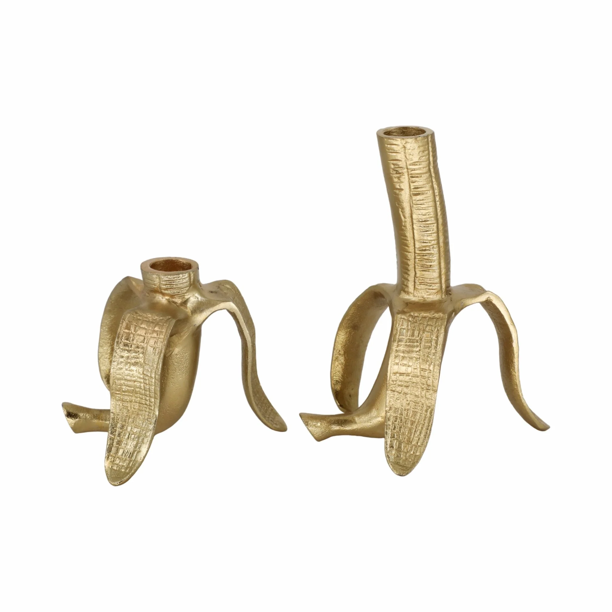 Metal, S/2 6" Banana Taper Candle Holders, Gold - Image 4