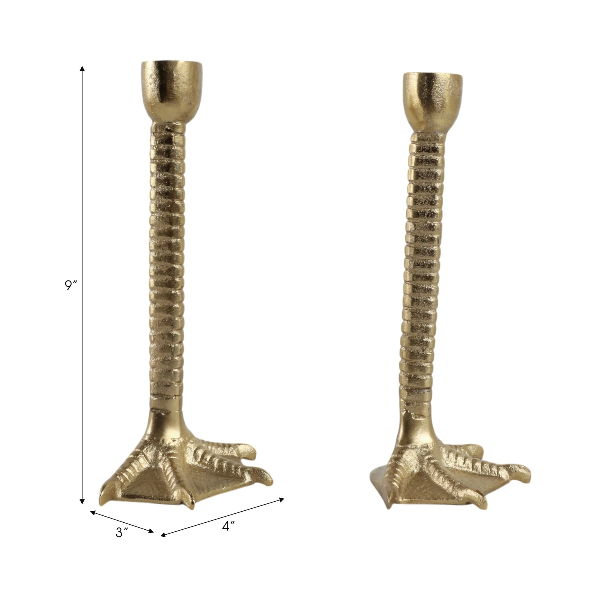 Metal, S/2 9" Bird Legs Taper Candle Holders, Gold - Image 2