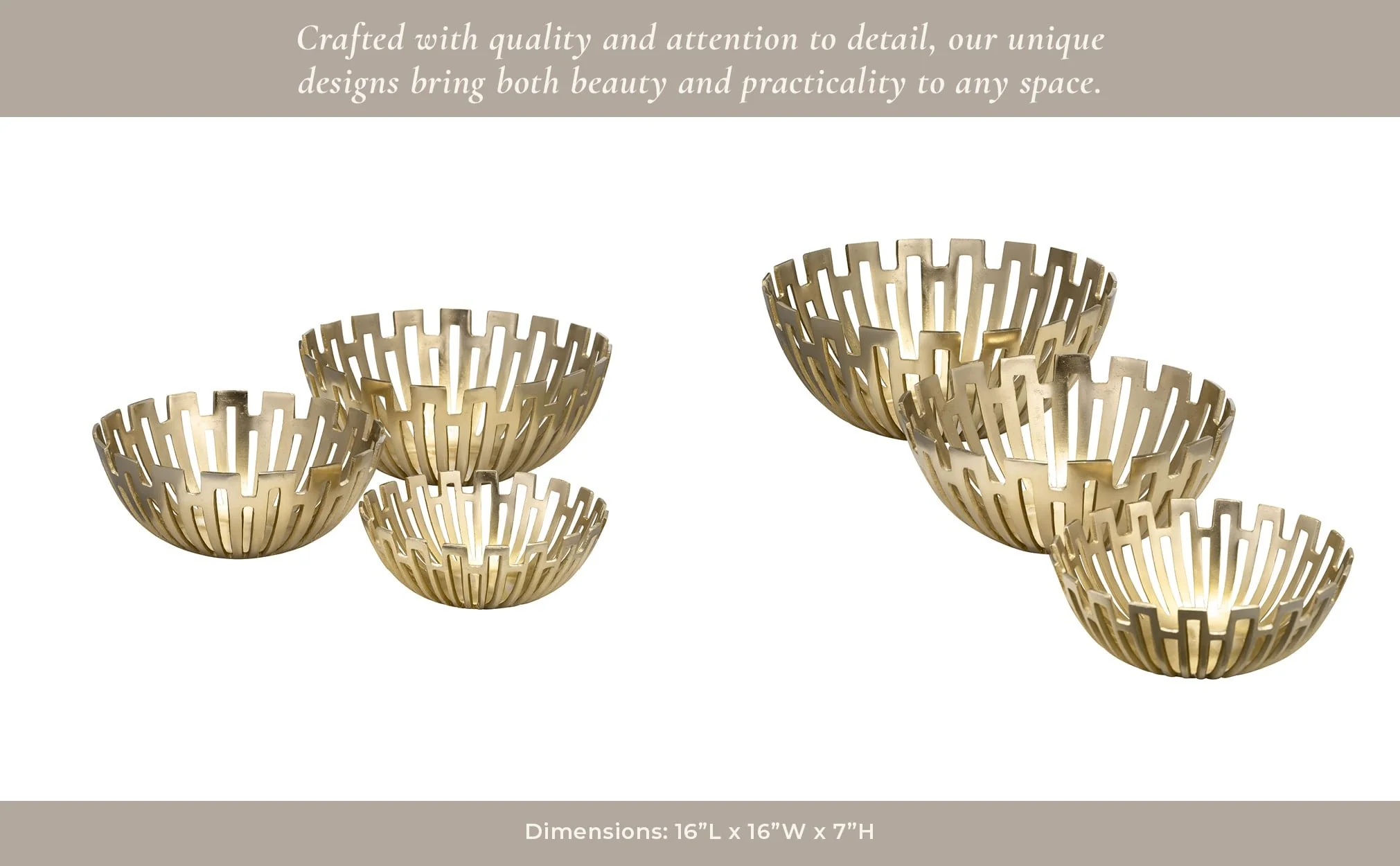 Metal, S/3 11/14/16" Geometric Bowls, Gold - Image 9