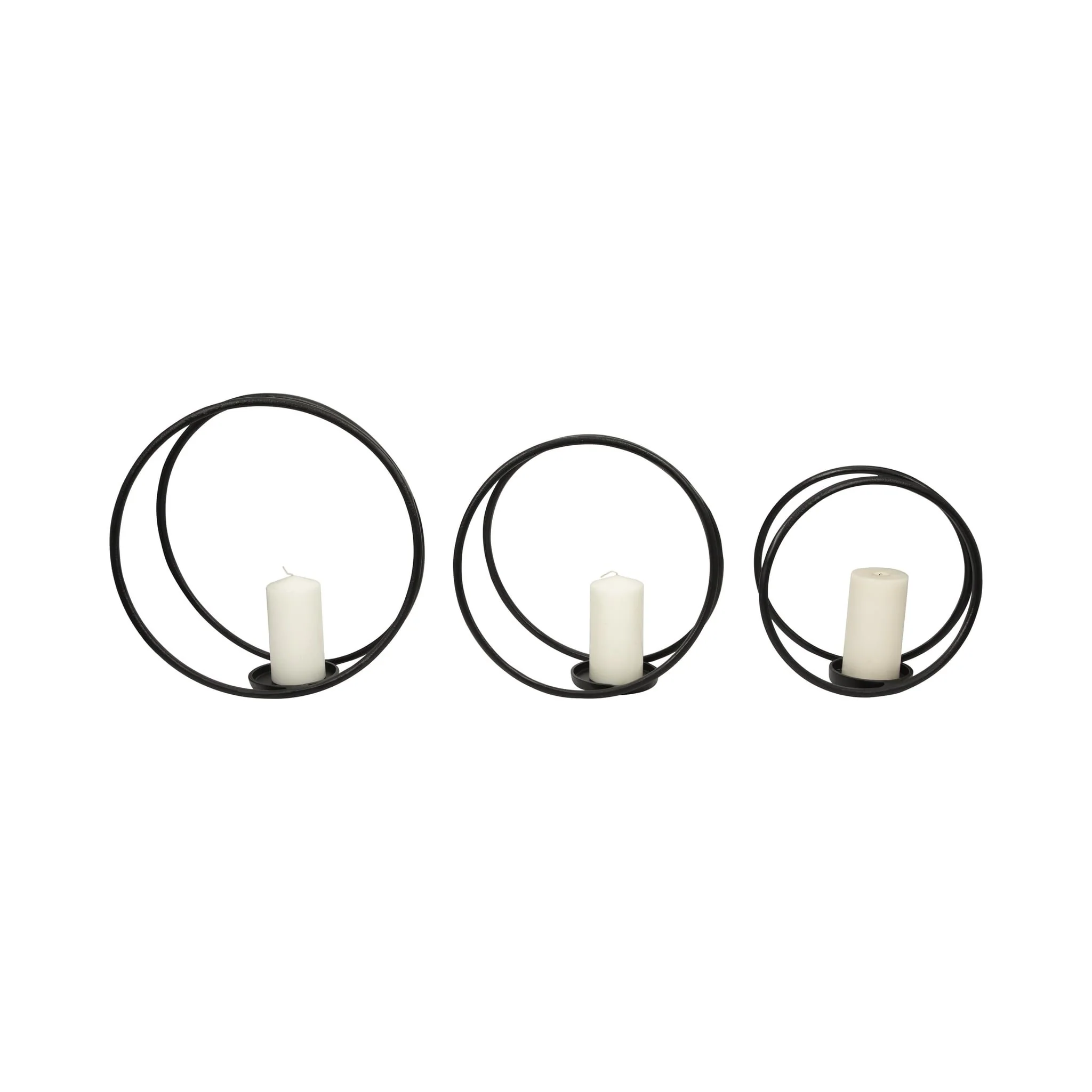 Metal,s/3 12/14/16"h,double Ring Candle Holder,bla - Image 2