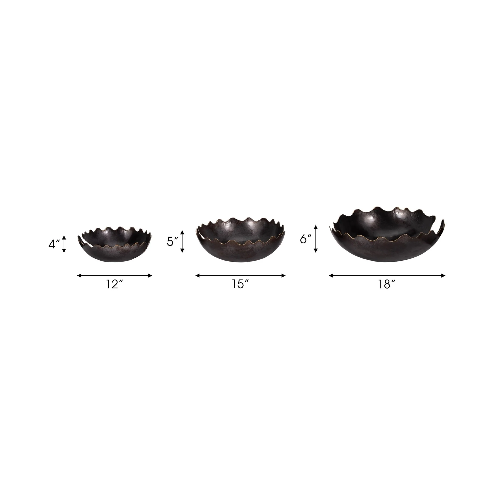 Metal S/3 12/15/18" Chipped Bowls, Black - Image 9
