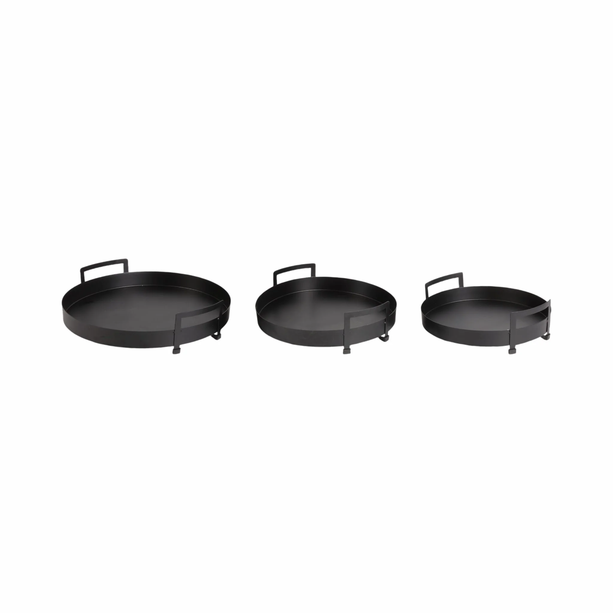 Metal, S/3 15/17/18" Tray With Handles, Black - Image 2