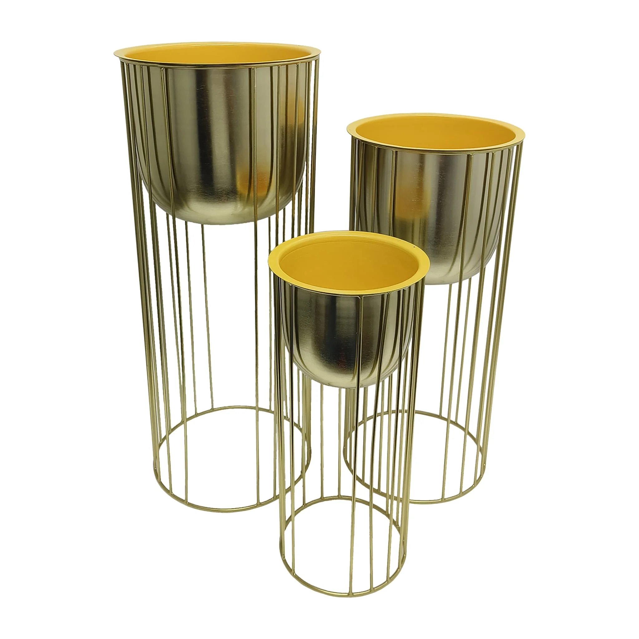 Metal, S/3 16/20/24" Raised Planters, Gold - Image 2