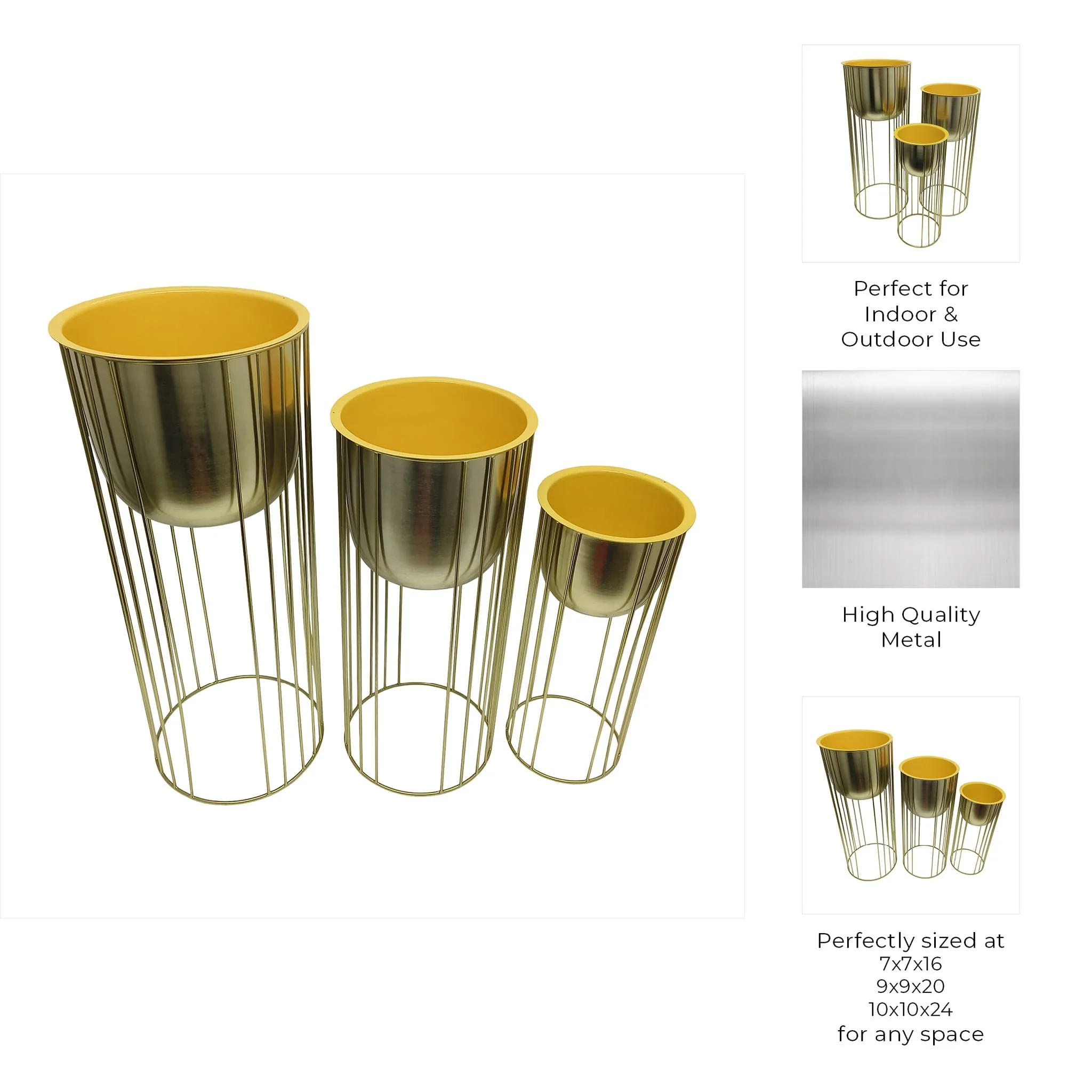 Metal, S/3 16/20/24" Raised Planters, Gold - Image 7