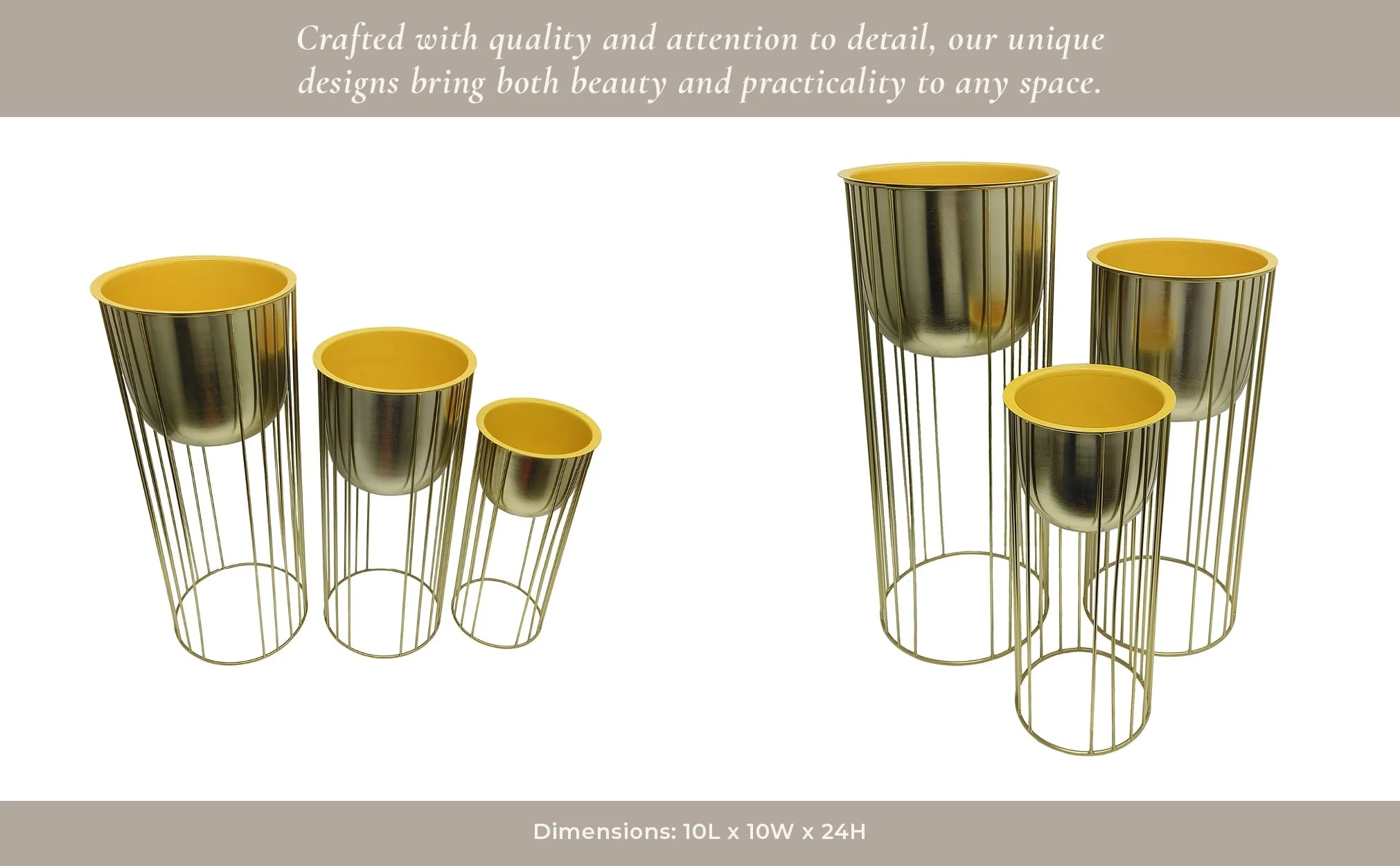 Metal, S/3 16/20/24" Raised Planters, Gold - Image 8